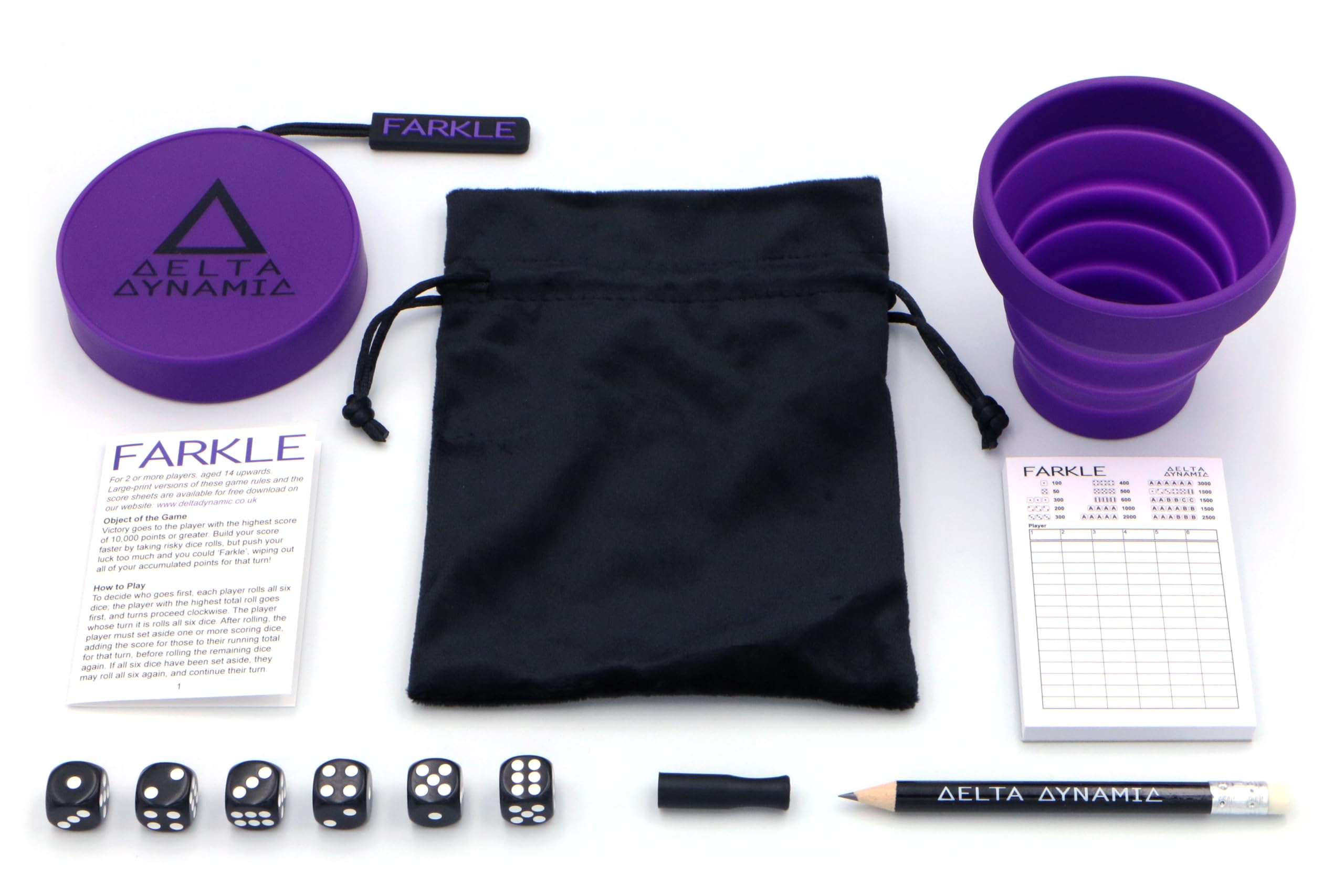 Delta Dynamic Products Farkle - Pocket Travel Dice Game with Folding Shaker Cup & Deluxe Storage Bag. UK-Made - Image 3
