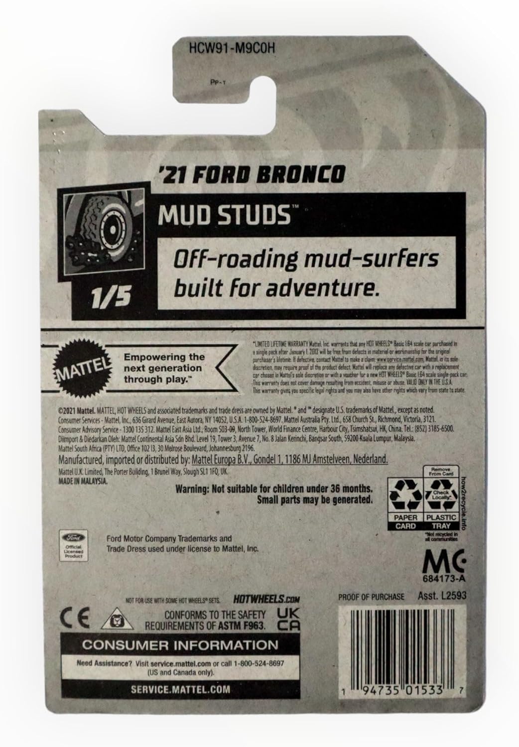 Hot Wheels '21 Ford Bronco, Mud Studs 1/5