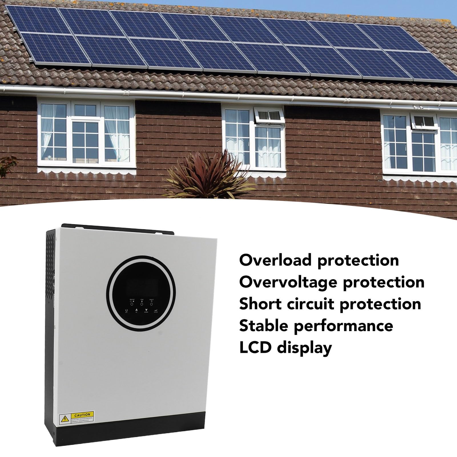 Hyuduo Inversor Híbrido, Cargador de Inversor Solar de Aluminio 1800W 230V CA Pantalla LCD de Onda Sinusoidal Pura Auto 50Hz 60Hz para Sistemas de Batería de Monitoreo de Calles en Casa y Escuela