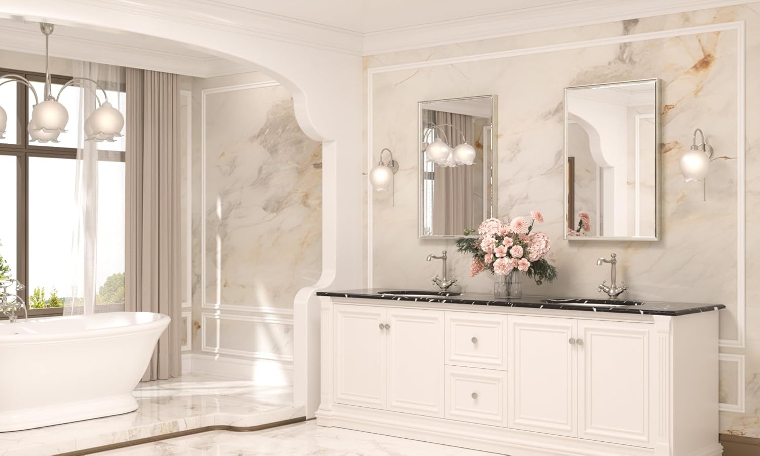 TETOTE Brushed Nickel Bathroom Mirror 24 x 36 Inch Beveled Frame Vanity Mirror, Tempered Glass, Shatterproof, for Modern Bedroom, Entryway, Living Room