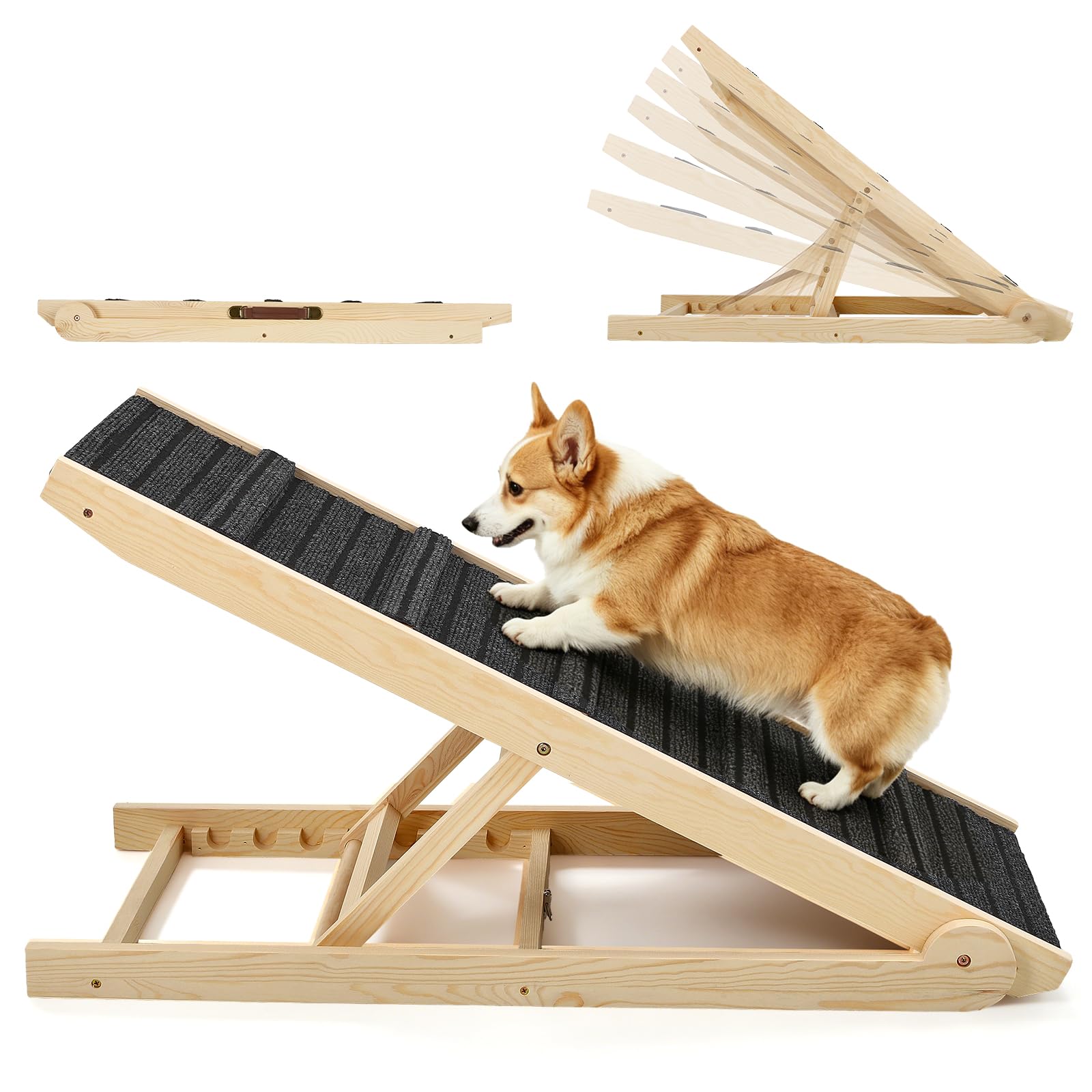Rampa Plegable para Perros de Madera, Ajustable Madera 7 Alturas,
