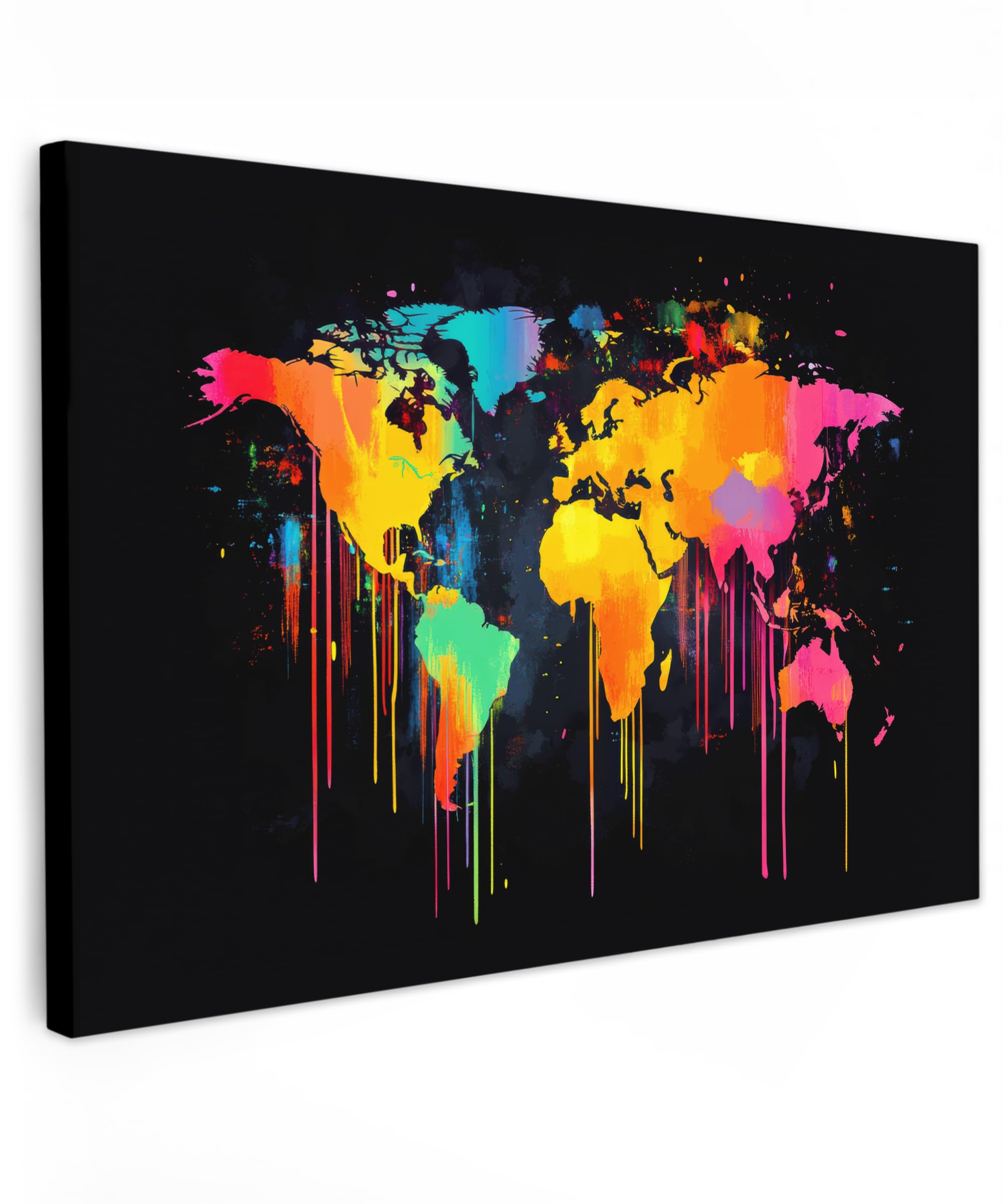 MuchoWow© Canvas Wall Art 35"x24" / 90x60 cm Decor Paintings Prints framed on Canvas Decorations Wallart World map - Paint - Colourful - Graffiti - World