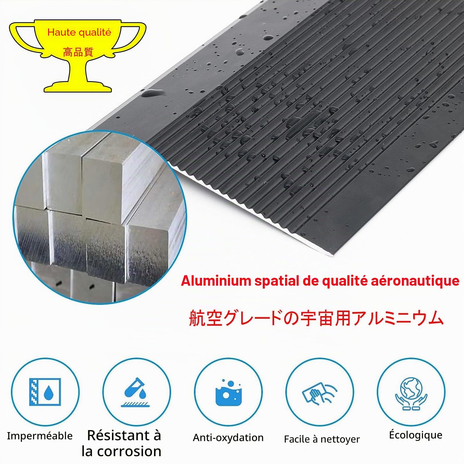 LIYI929GP Rampe De Seuil en Aluminium Convient pour Pente De Seuil De 10-40mm, 10cm De Large Autocollante Seuil De Porte Barre Baguette Recouvrement, Finition pour Moquette Et Sol, Bois sur Carrelage