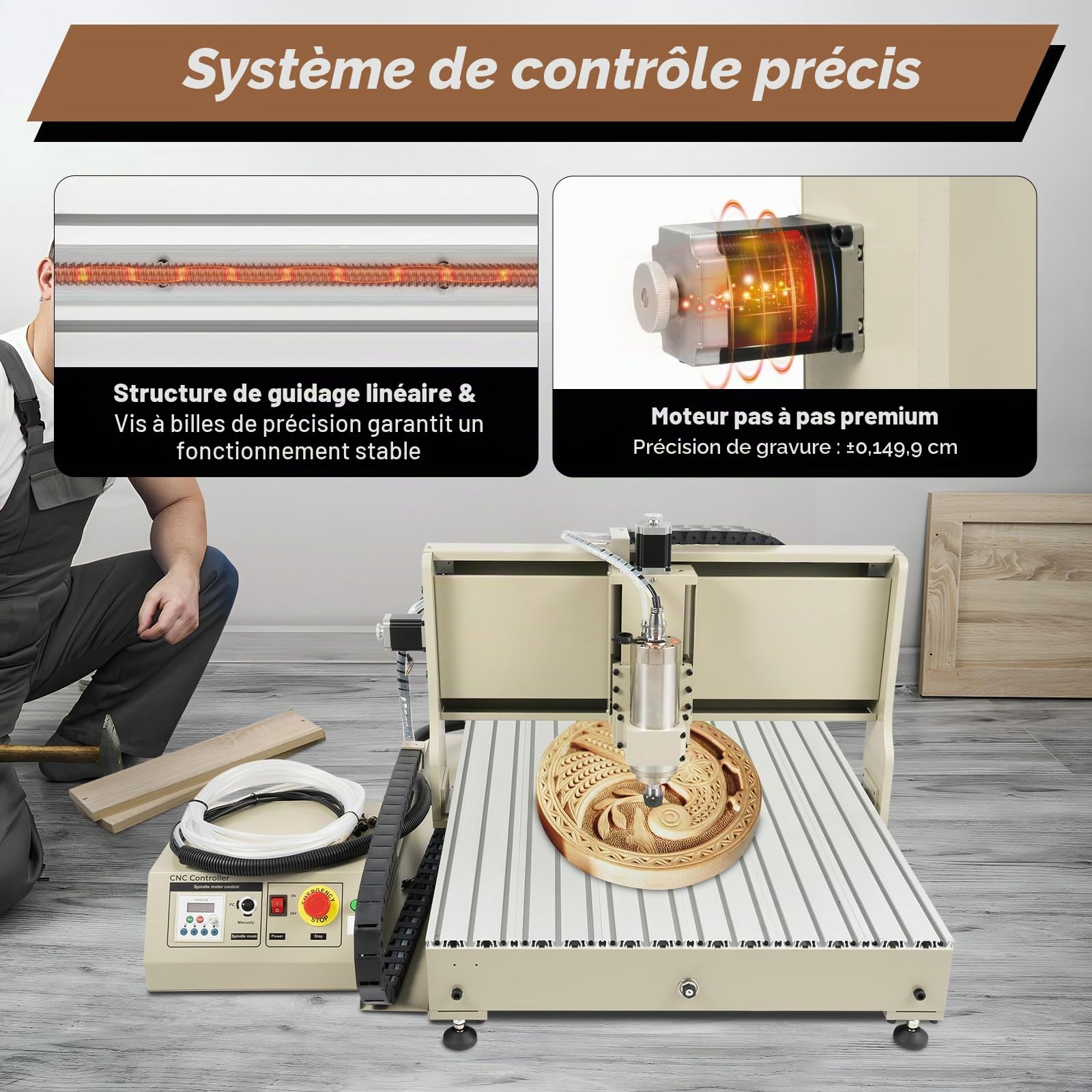 Fraiseuse CNC à 4 axes 6090 - Machine à graver avec routeur USB - Fraiseuse métal Kit pour MACH3, moteur de broche USB 2,2KW avec fraiseuse et VFD, zone de travail XYZ 600 x 900 x 150 mm