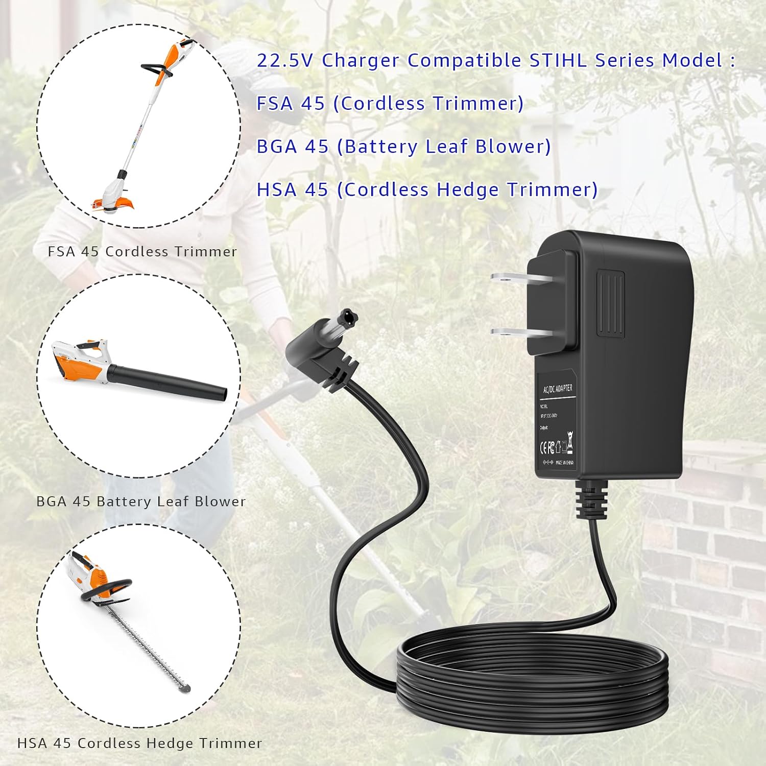 Replacement for Stihl FSA45 Charger - 22.5V 0.65A Charge Power Compatible with STIHL HSA45 Hedge Trimmer and BGA45 Cordless Blower, Replace LK45 45114005602 45114005603 Adapter Charger image 3