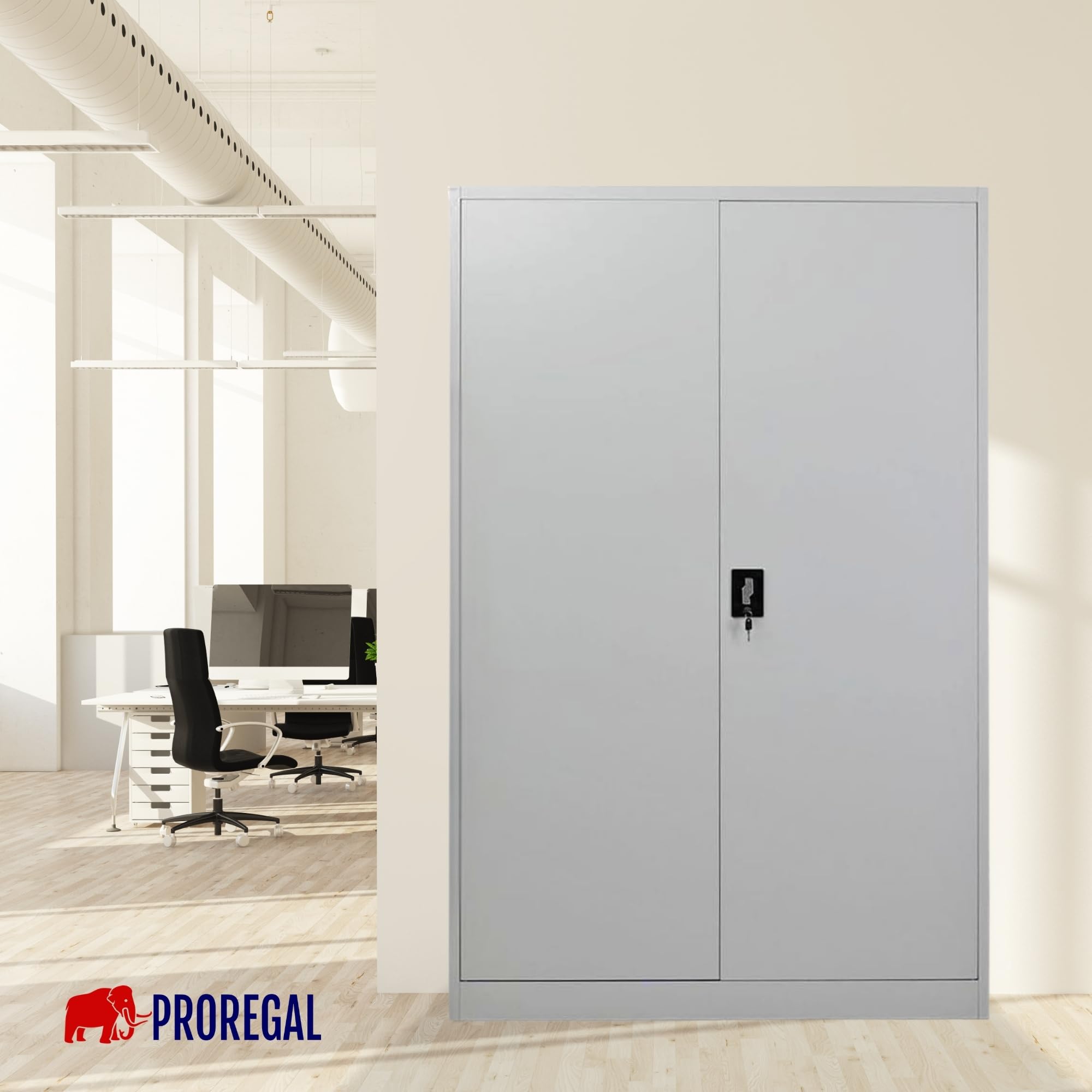 PROREGAL Armoire à Portes battantes Elephant entièrement monté classeur métallique verrouillable 2 Portes 180x120x40cm 4 Niveaux en Acier Gris Clair