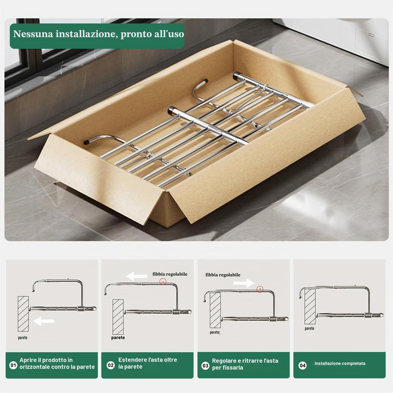Stendino da Balcone in Acciaio Inox Allungabile per Uso Interno ed Esterno, Per Vestiti e Scarpe, Mit Verstärkungsleiste, 10-Loch-Verstellung, Stendibiancheria (86-160cm)