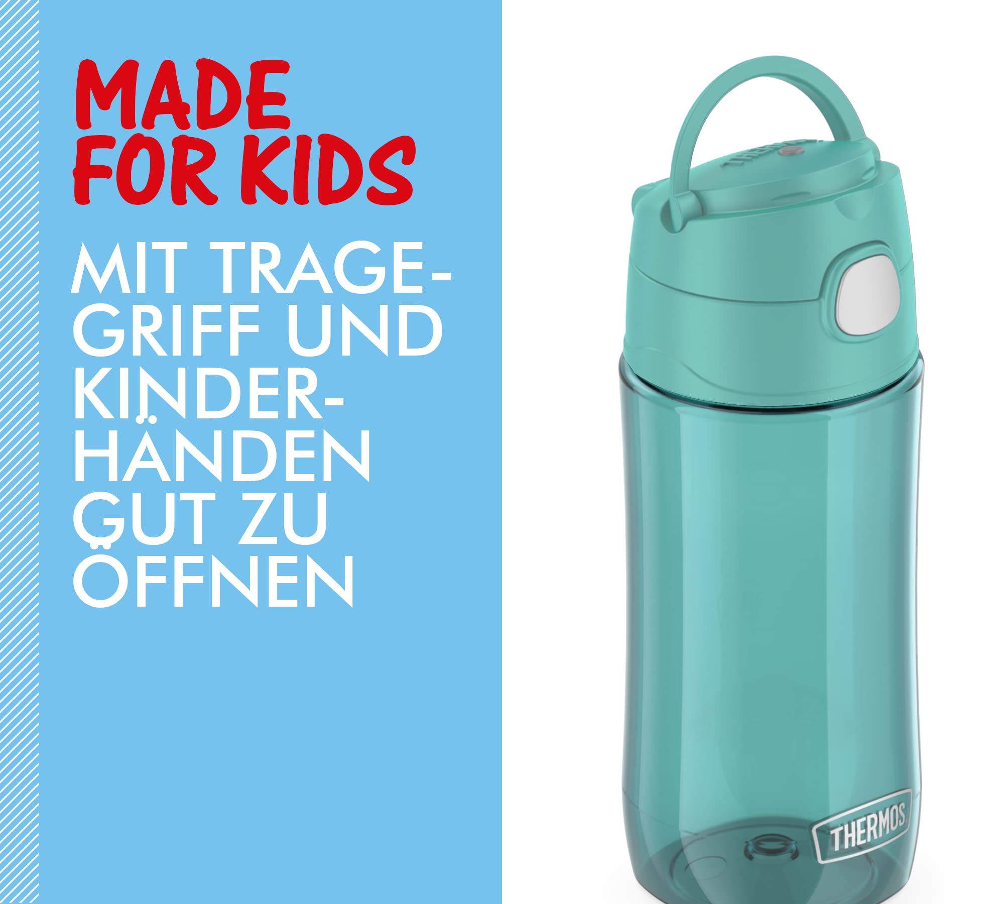 Thermos Kids Funtainer Tritan Botle, ocean teal, butelka na napoje dla dzieci z tritanu, lekka butelka, absolutnie szczelna