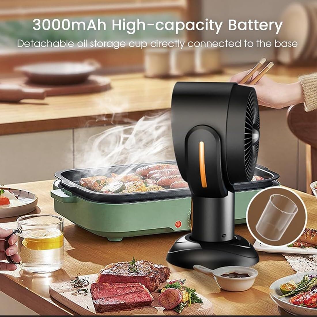 Campana extractora portátil de cocina con extractor de 2 velocidades para barbacoa | Campana extractora de sobremesa | Filtración de humos silenciosa | Rejilla de filtro desmontable | Aceite