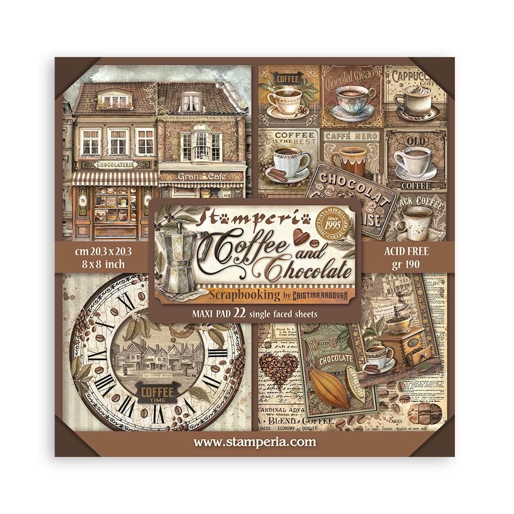 Scrapbooking Pad 22 hojas cm 20,3 x 20,3 (8 pulgadas x 8 pulgadas) Single Face Coffee and Chocolate
