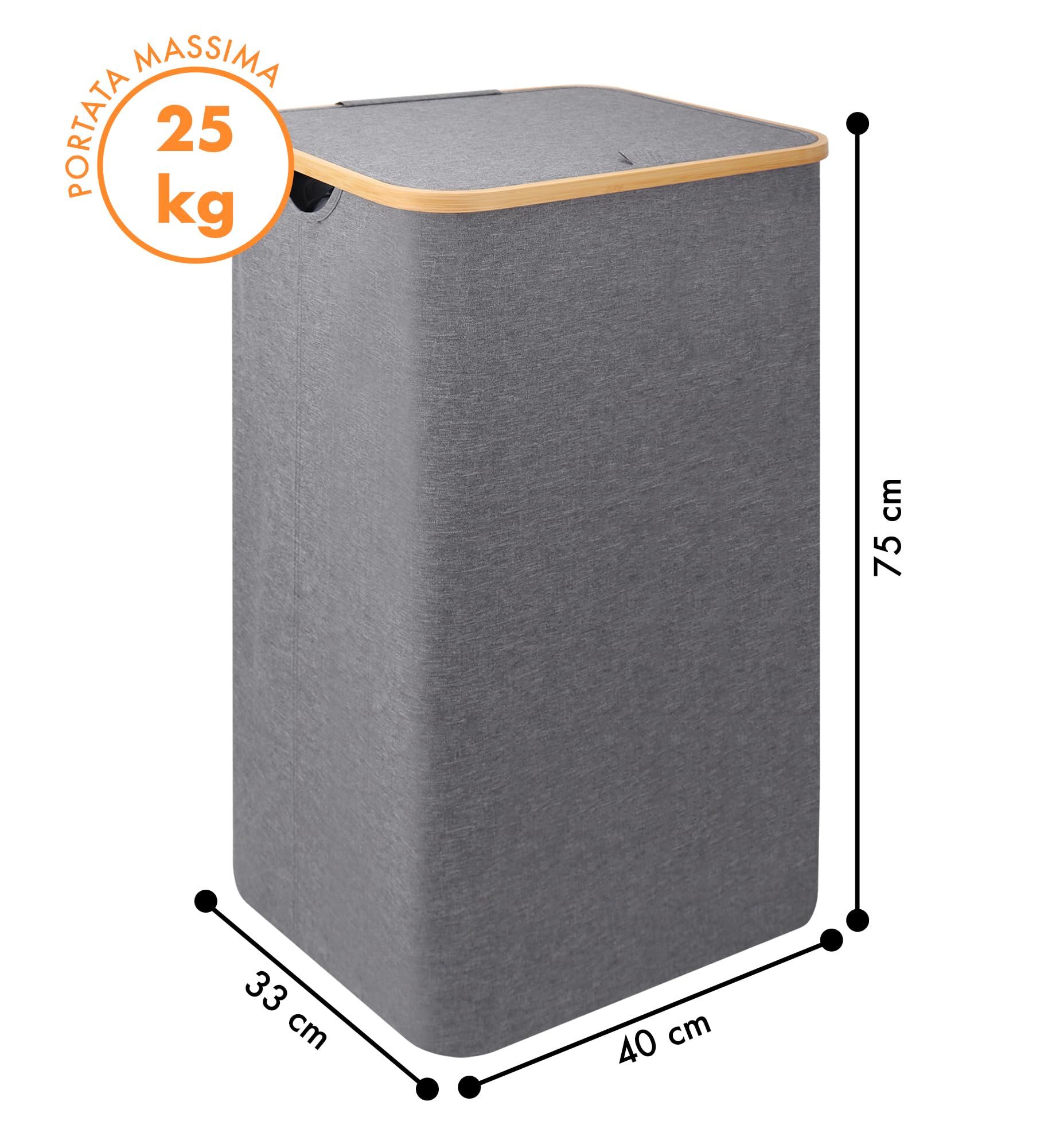 IlGruppone Cesto Portabiancheria con Coperchio Cesta Bucato 100L con Sacco Interno Removibile Tessuto Oxford Manici in bambù Pieghevole Grande Biancheria Sporca - Grigio