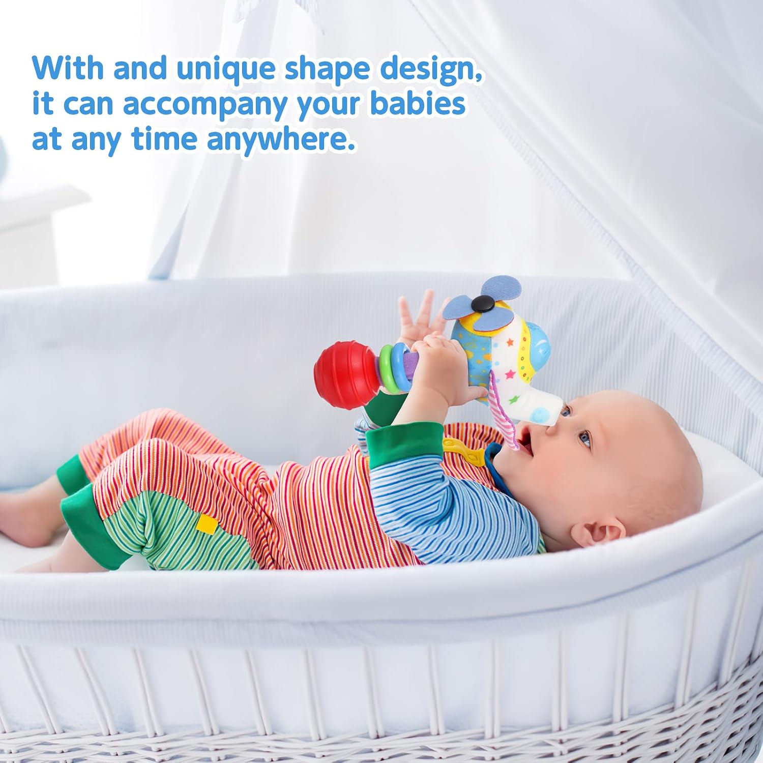 Baby Rattle Toy for Newborns, Cartoon Airplane Handbell Plush Toy, Educational Infant Hand Rattle for Early Development and Parent-Child Interaction