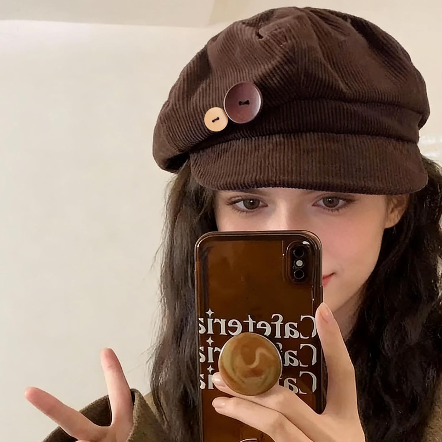 Women's Newsboy Hat Fashion Paperboy Painter Baker Boy Beret Cap Brown Corduroy Hat with Button Vintage Hats