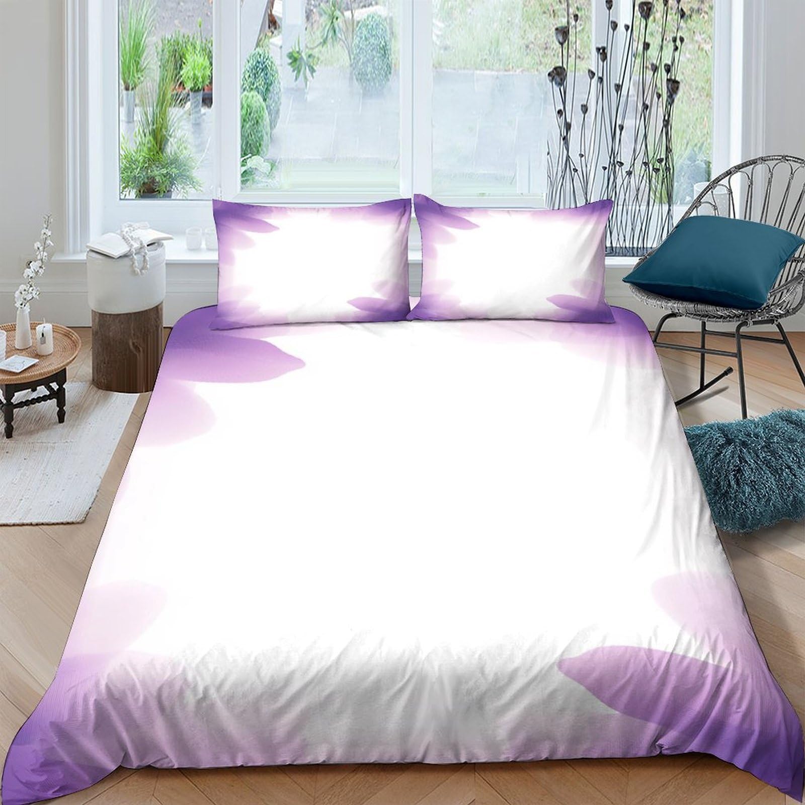 GPLZQXKJNH 3D Printed Purple Blossom Duvet Cover Microfiber Soft Breathable Gradient Petal Bedding Set with 2 Pillowcases for Bedroom Decor Single（135x200cm）