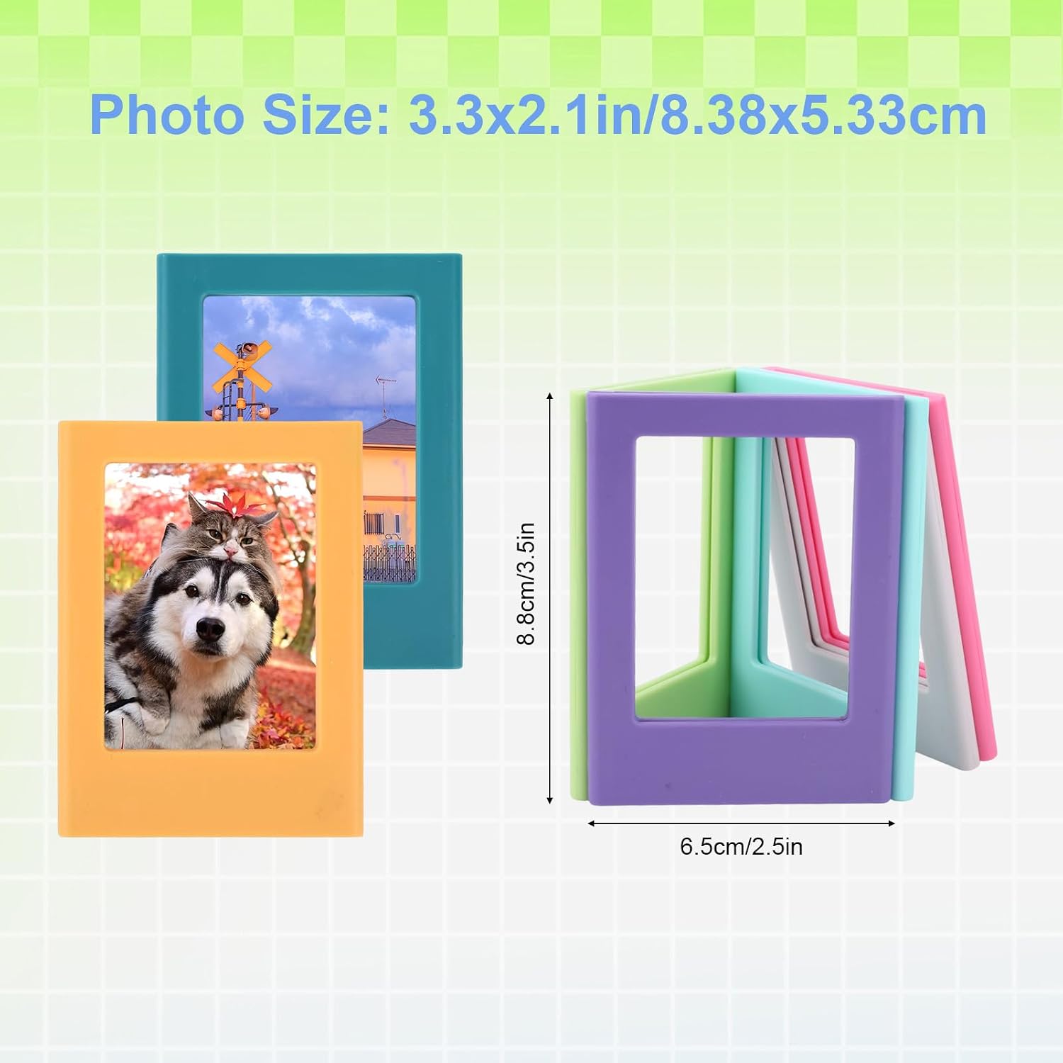 Penitue 12pcs Magnetic Picture Frame, 8.8x6.5cm/3.5x2.5in Wallet Size Magnetic Photo Frames Table Fridge Mini Photo Holder Magnet for School Office Home Decor (12 Colors) image 2
