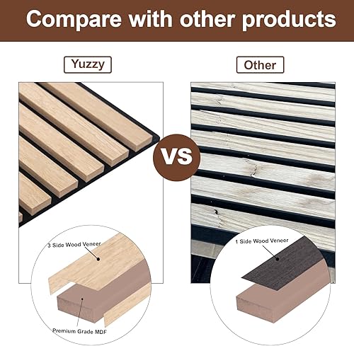 Miniatura 7 de Yuzzy Paneles de madera para pared y techo, paneles acústicos de listones de madera de 108 x 11 pulgadas, 4 unidades, paneles de pared modernos que