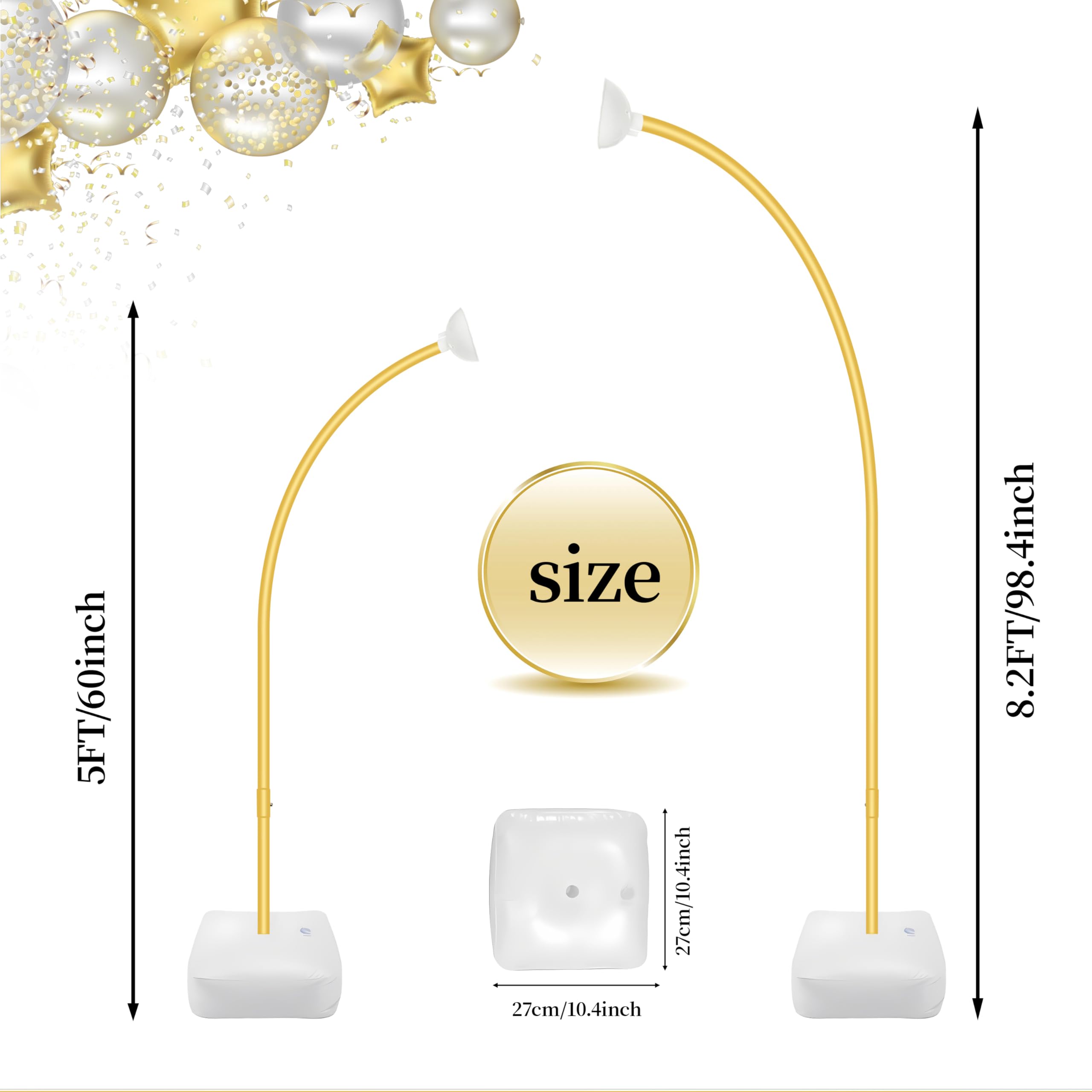 Condition photo showing New/Like New for balloon arch kit,free bending 8.2ft & 5ft half balloon arch stand | pvc frame,easy assembly, water bags for stability,gold arch balloon stand with base for birthday,wedding,baby shower,party