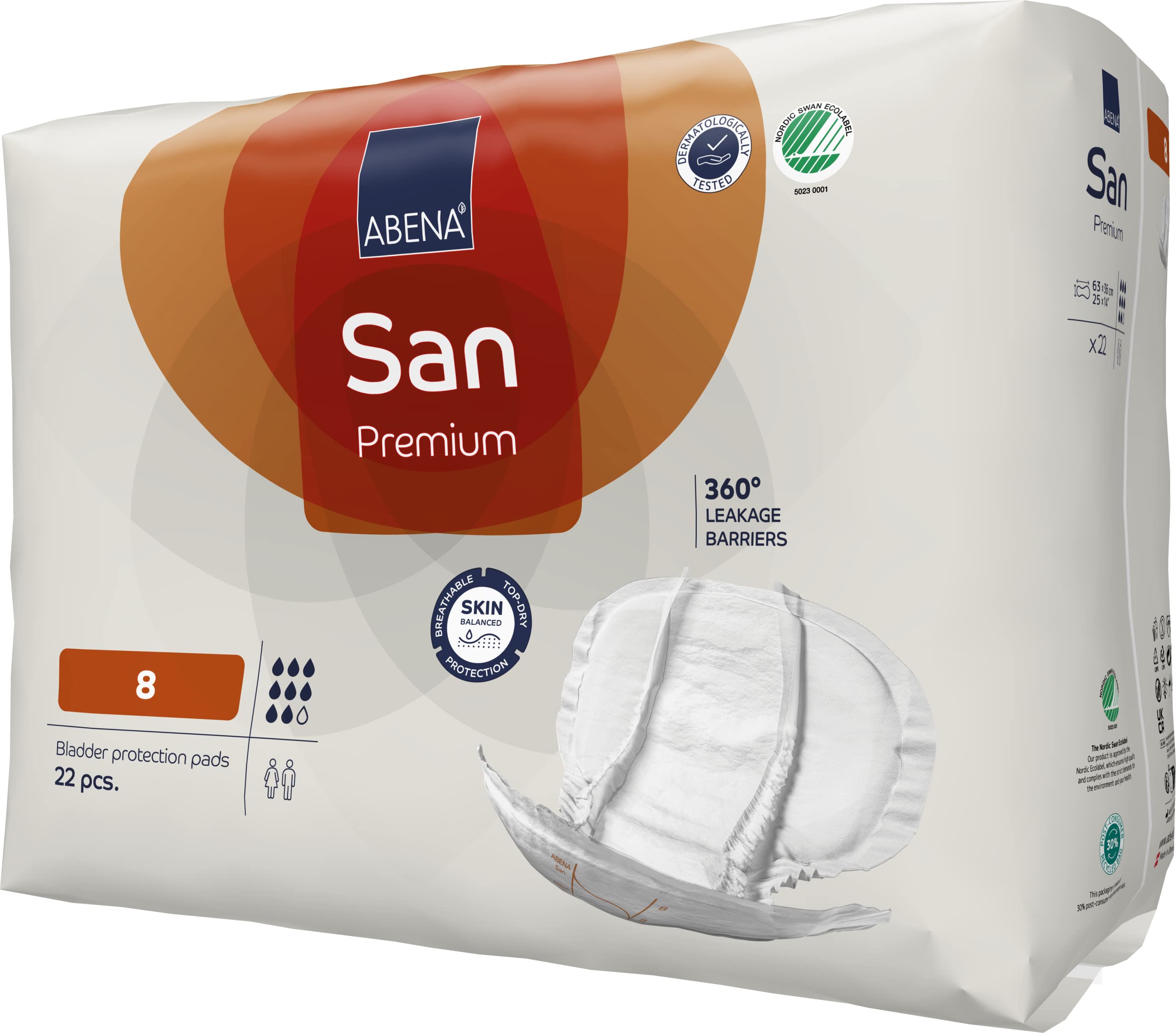 ABENA San 8 Premium Inkontinenzeinlagen MONATSPAKET (22 x 4 = 88 Stück) für Damen und Herren, 2500 ml Saugfähigkeit, schnell einziehende, diskrete und anatomische einlagen für Männer/Frauen | Monatspaket 88 Stück (22 x 4), 2500 ml Saugfähigkeit, Schnell e
