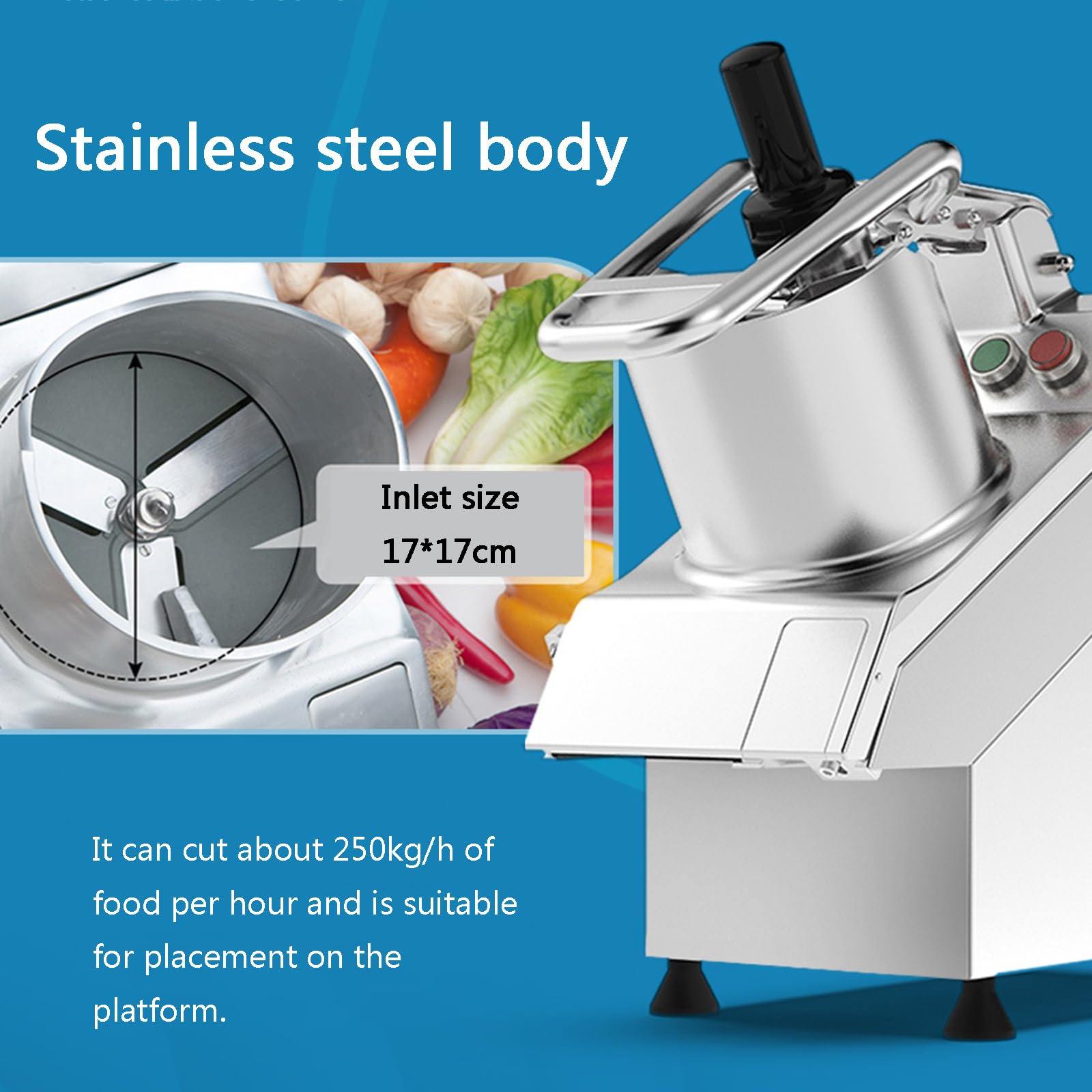 Picadora de verduras eléctrica de 550 W, picadora automática de frutas y verduras de acero inoxidable con 6 cuchillas, moldes para cortar en cubitos, máquina cortadora comercial para cebollas y patata