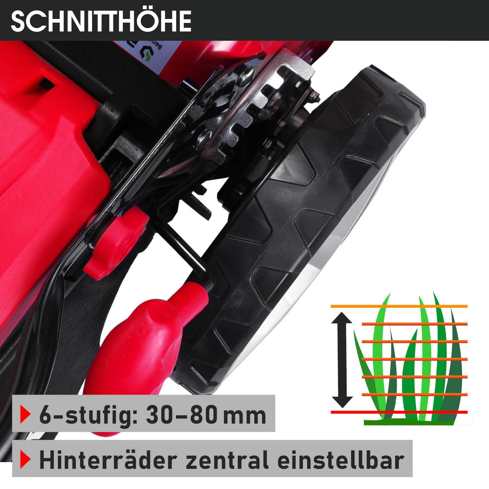 BRAST Benzin Rasenmäher mit Antrieb | 3,5kW (4,76PS)-5,2kW(7PS) | 46-51cm Schnittbreite | viele Modelle | TÜV | 4 Takt OHV Motor | 30-80mm Schnitthöhe | 60L Fangkorb | Stahlgehäuse | RED LINE 4,76PS
