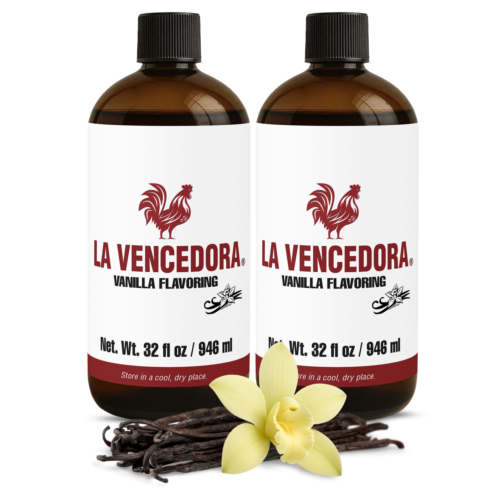 La Vencedora Mexican Vanilla Extract 2 Pack – 32oz – Traditional Vanilla Flavoring for Baking, Cooking & Desserts – Vegan, Glutten Free, Natural Process, Made in Mexico