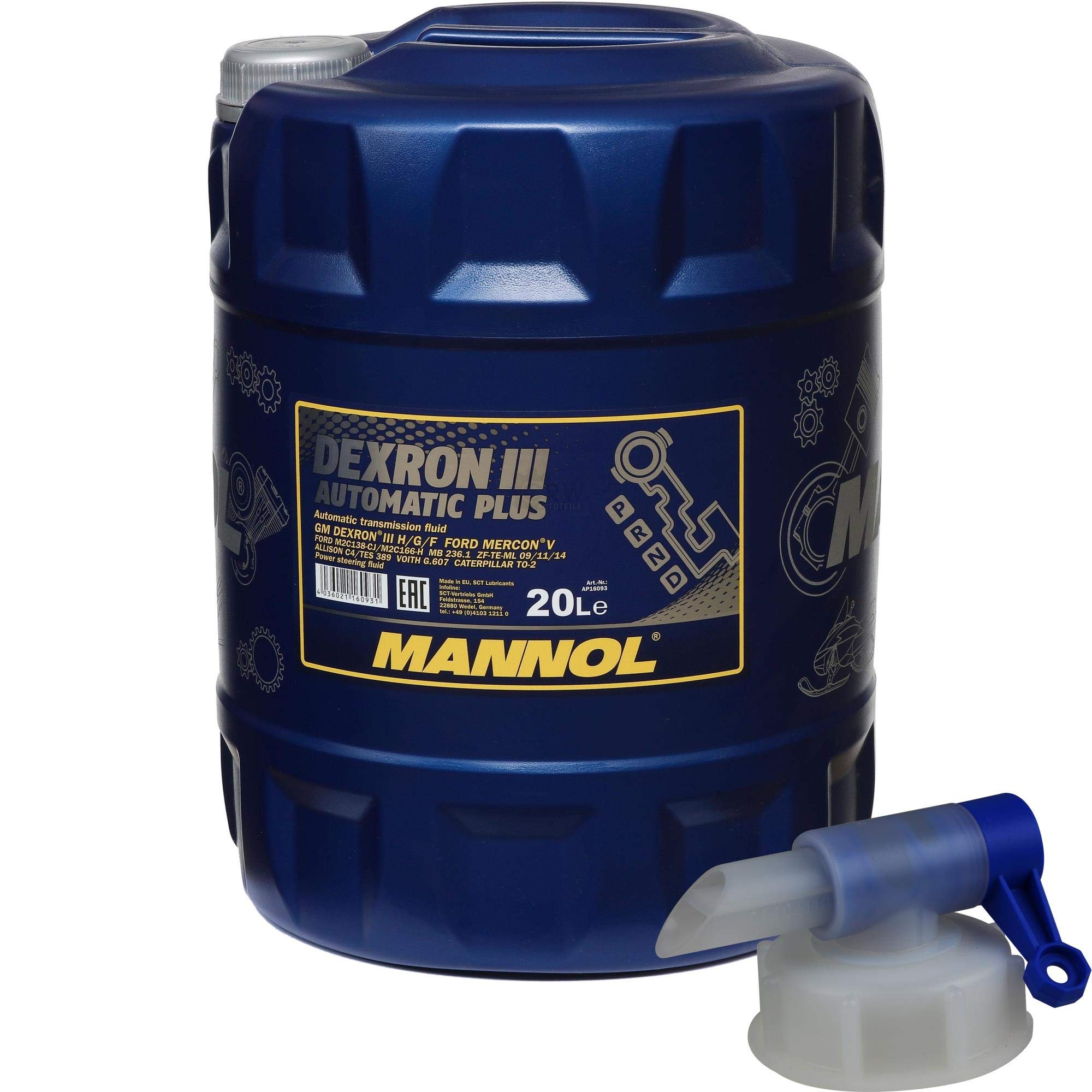 Le kit contient 20 litres d'huile de transmission automatique Dexron III Automatic Plus Gear Oil + robinet d'écoulement inclus