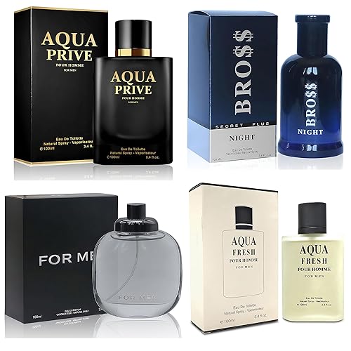 Colonia para hombre, 4 conjuntos combinados (Aqua PBross NCatch FMAqua fm) Eau De ParfumeToilette Natural Spray cada 100ML Perfume Hombre Perfume