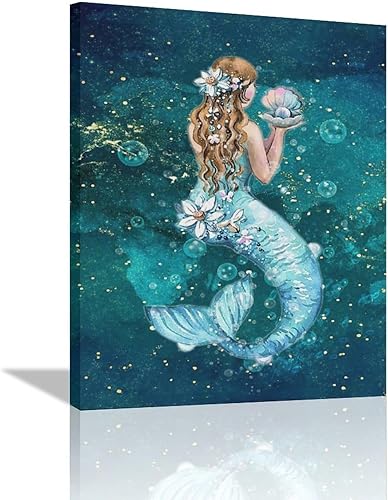Arte de pared de sirena para baño, imágenes de sirena, decoración de pared de baño, impresiones en lienzo pintura océano decoración de baño obra de