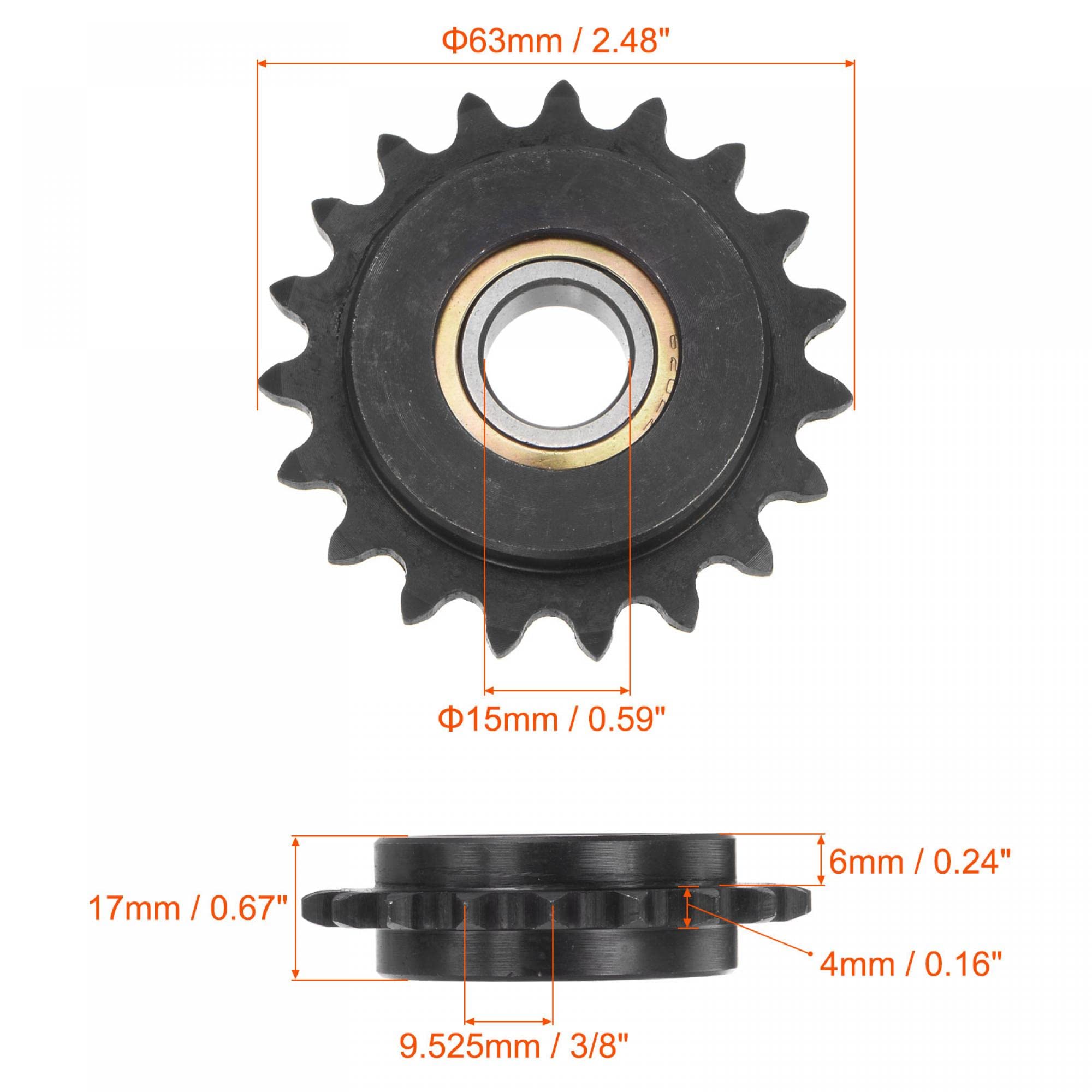 uxcell #35 Chain Idler Sprocket, 15mm Bore 3/8