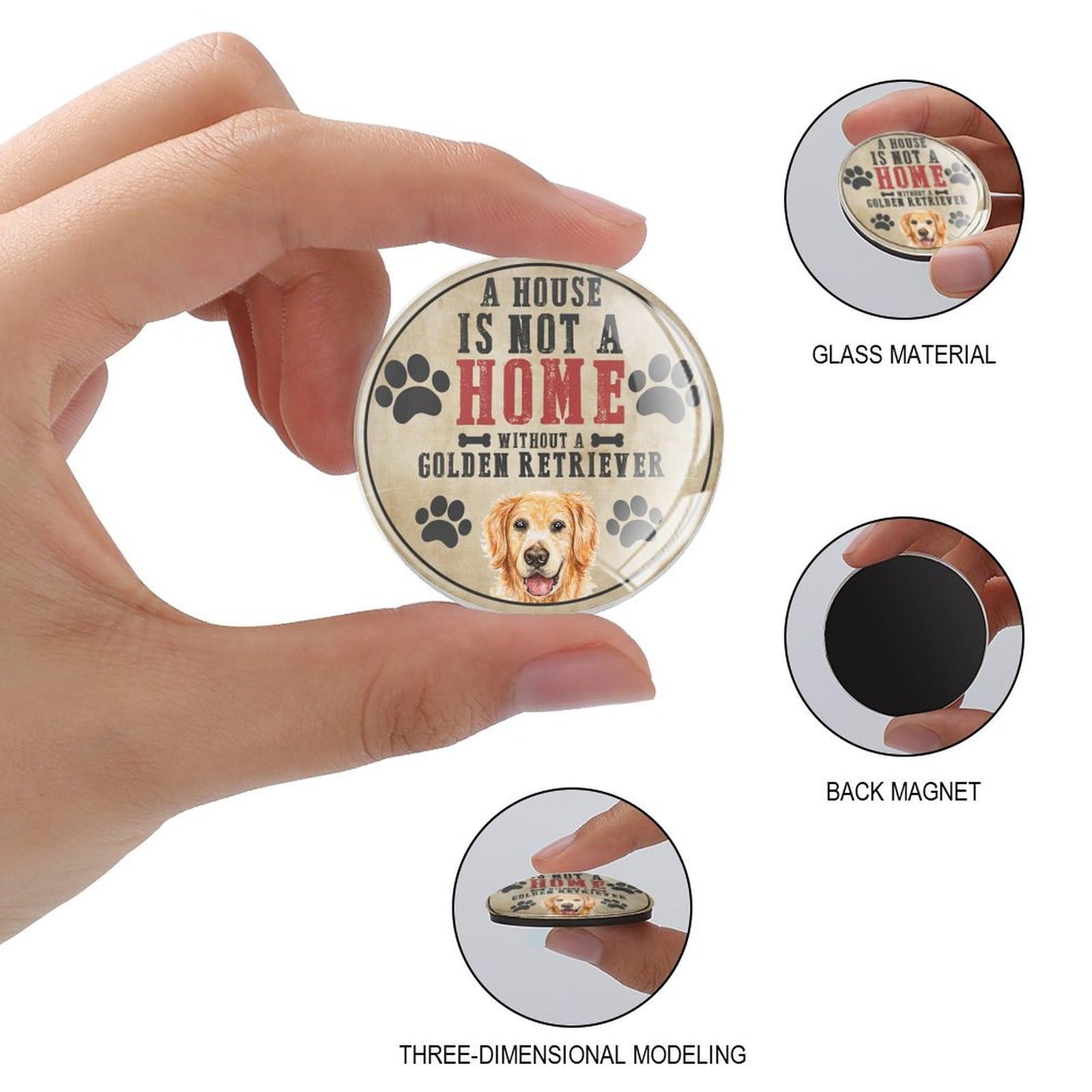 Kühlschrankmagnete, Glas, starke Magnete, Aufschrift "A House Is Not A Home Without A Golden Retriever", niedliche Kühlschrankmagnete, Welpengeschenk, Hundeliebhaber, perfekte Magnete für