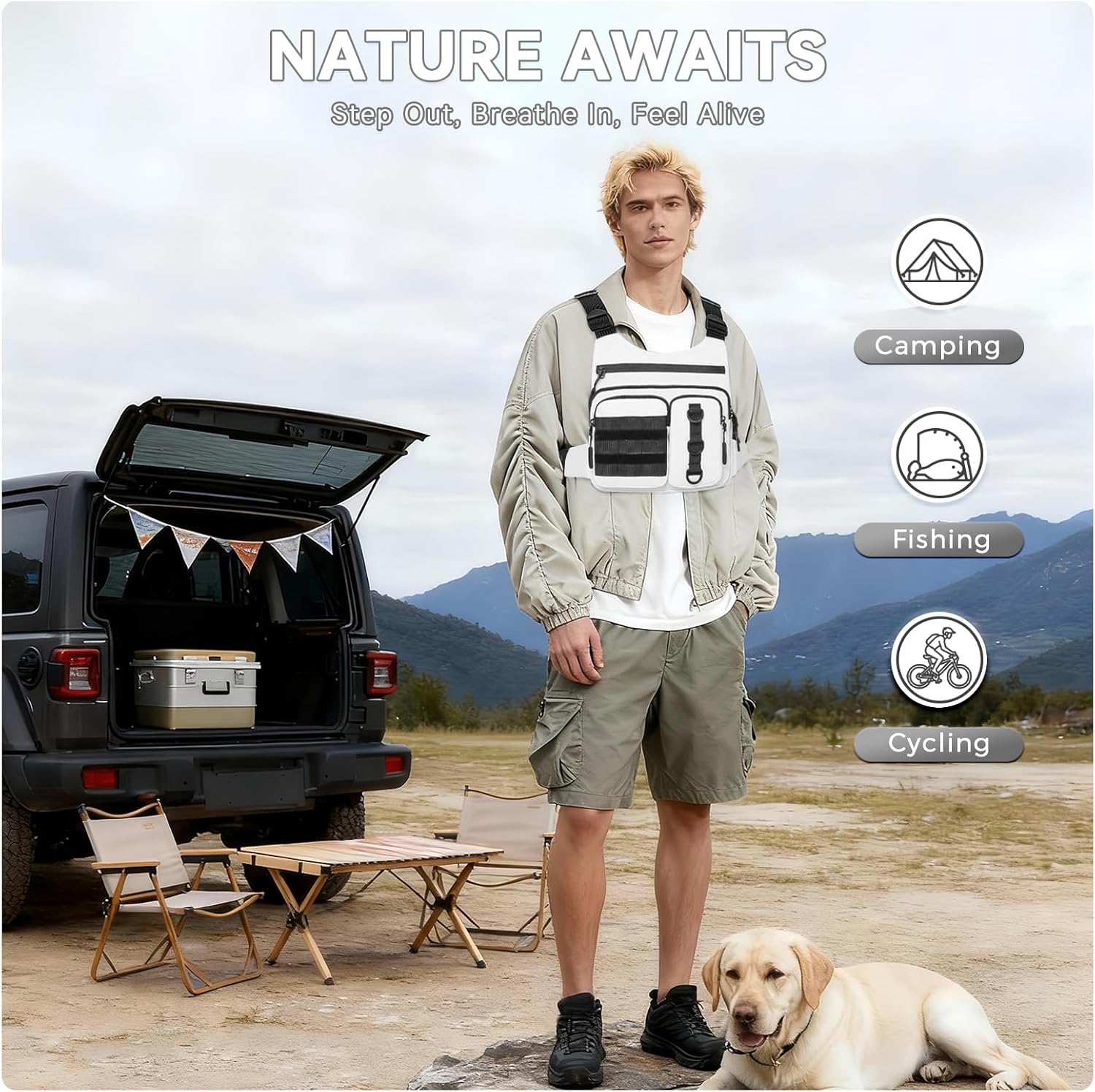 Outdoor Chest Bag for Men, Lightweight Running Vest with Water Bottle Pocket, EDC Chest Pack for Hiking, Cycling - Image 5