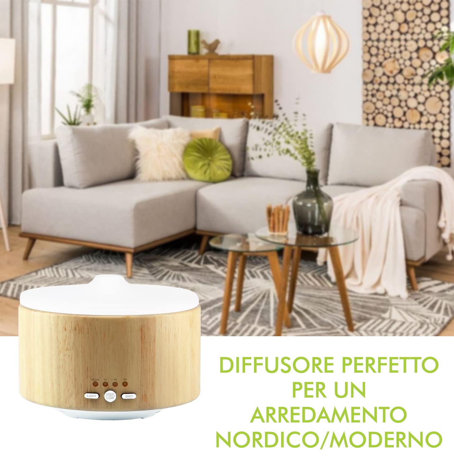 Gisa Wellness - WOODY - Diffusore di Aromi ed Oli Essenziali ad Ultrasuoni - 250ml - Aromaterapia e Cromoterapia - Vetro e Legno - Timer, Durata 6h - Relax