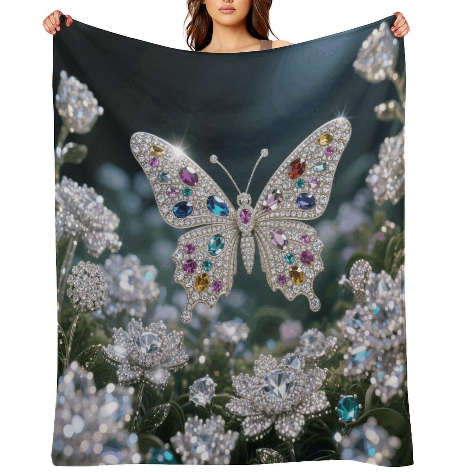 Jewel - Butterfly Throw Blanket for Couch and Bed Super Soft Warm Lightweight Throw Blankets Cozy Fuzzy Flannel Blanket Personalized Decorative Blankets for Sofa Decor 60"x80"