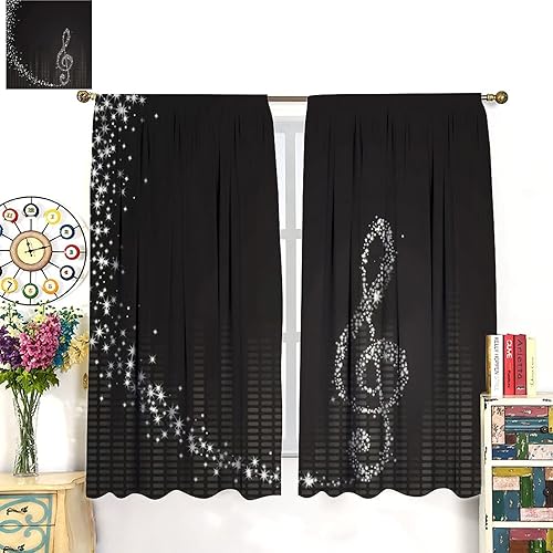 Miniatura 2 de Cortinas estampadas para decoración musical de dormitorio, cortinas decorativas para calidad de hotel, 42 x 63 pulgadas (42.1 x 63.0 in)