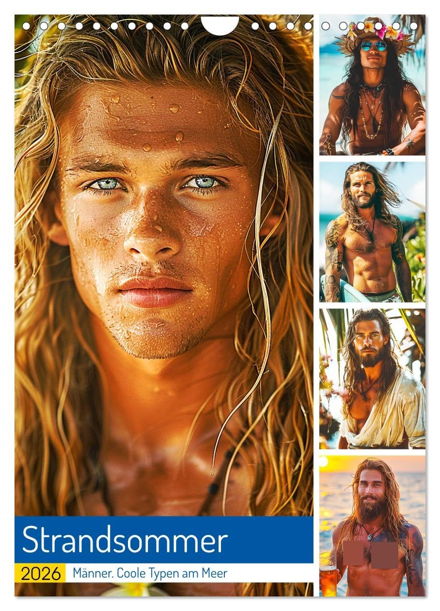 Summer at the beach. Men. Cool guys by the sea UK-Version (Wall Calendar 2026 DIN A4 Portrait), CALVENDO 12 Month Wall Calendar โ image 1