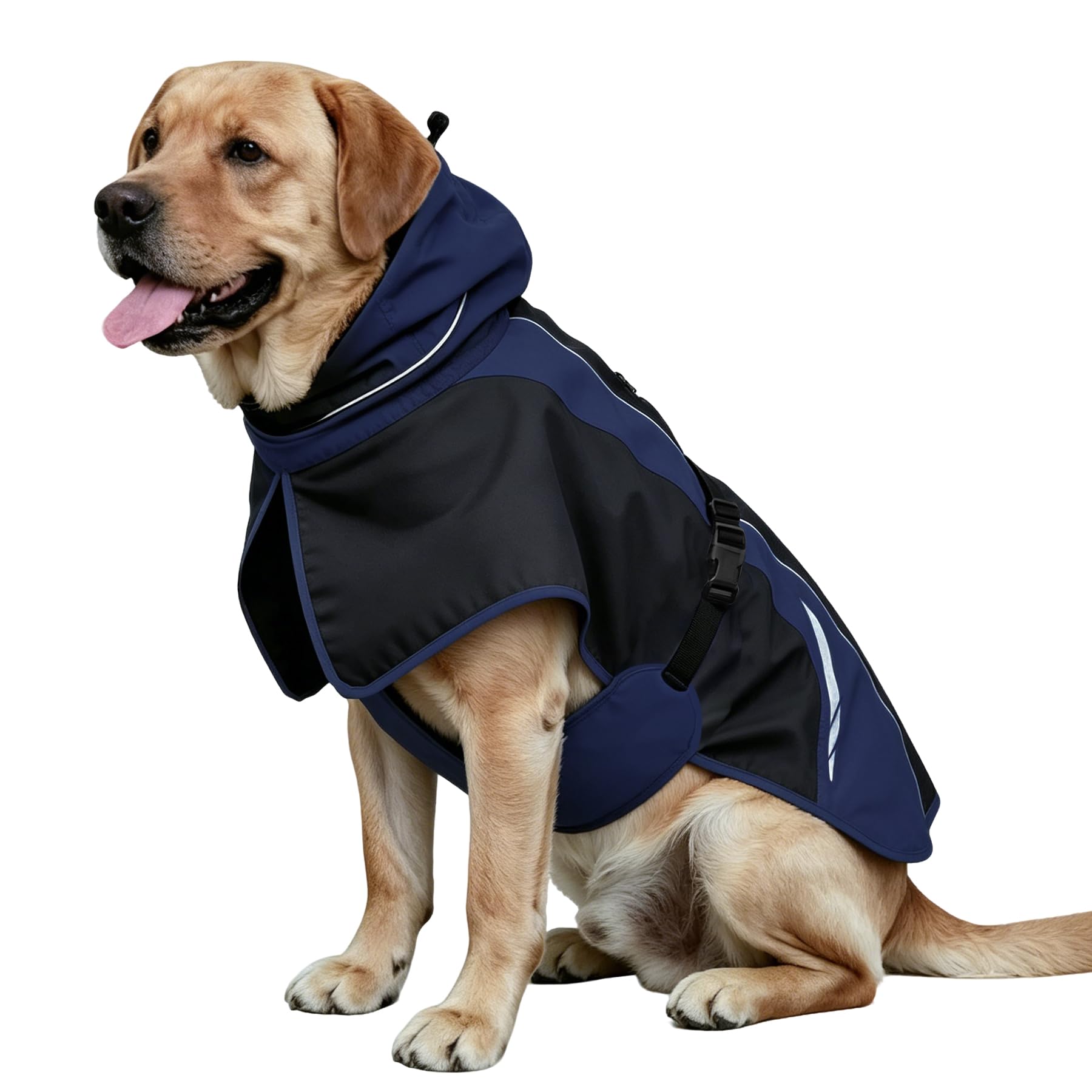 Waterproof Dog Raincoat, Windproof Breathable High Collar Rain Jacket with Reflective Stripes, Adjustable Pet Rain Coat with Leash Hole for Small Medium Large Dogs (Navy&Black, Small)