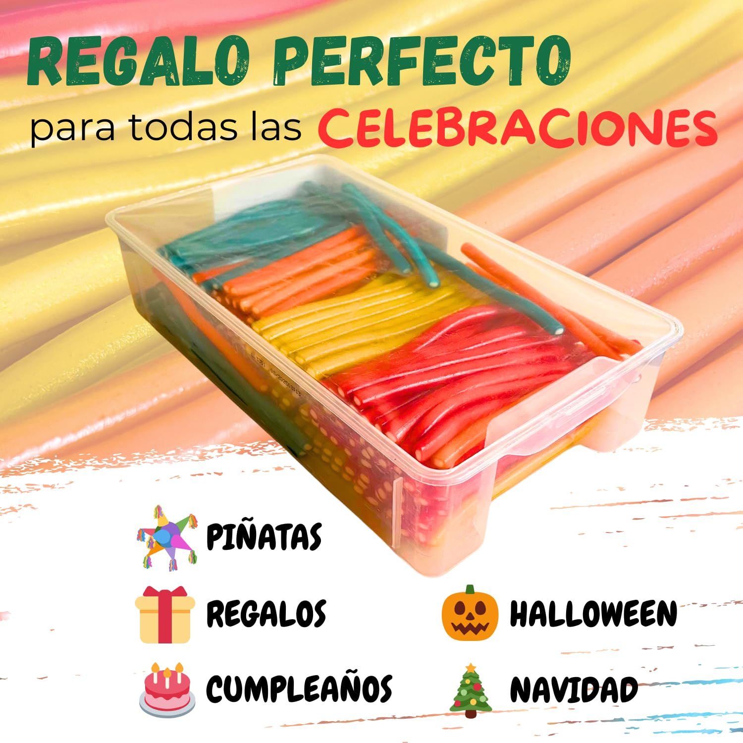 MUNDIDOLÇ Bâtons de Sucre. Sucreries Sucrées. 200 Unités de 4 Saveurs Différentes. Bonbons et Sucreries. Anniversaire et Halloween. Halloween Jelly Beans (Non-acides)
