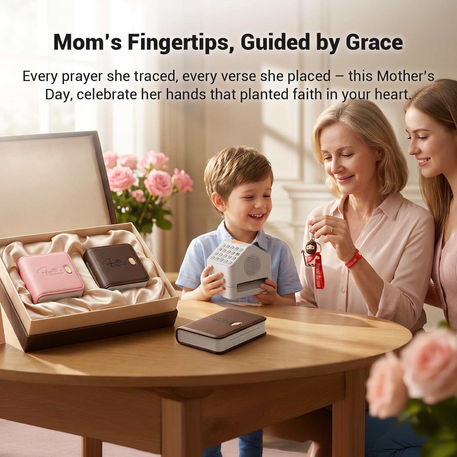 FaithTag Pink Bible Study Supplies, Bible Journaling Mini Sticker Printer F21 Kit, Christian Gifts for Women, Kids, Family & Group Study, with 3 Rolls of 2" Stickers, for Mom