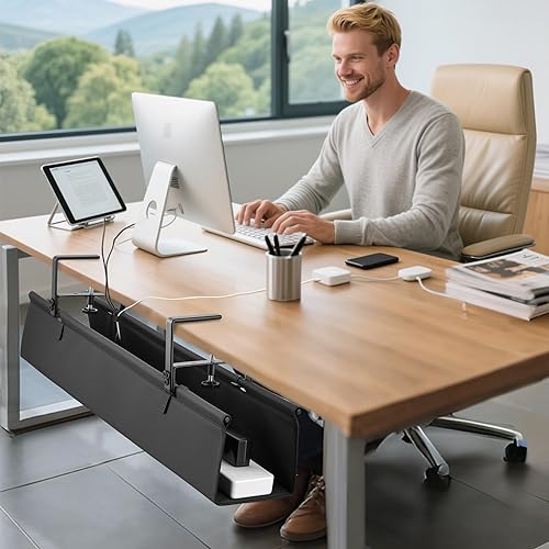 Miniatura 6 de Bandeja grande para organizar cables debajo del escritorio, organizador de cables de tela para organizador de cables, organizador de cables de