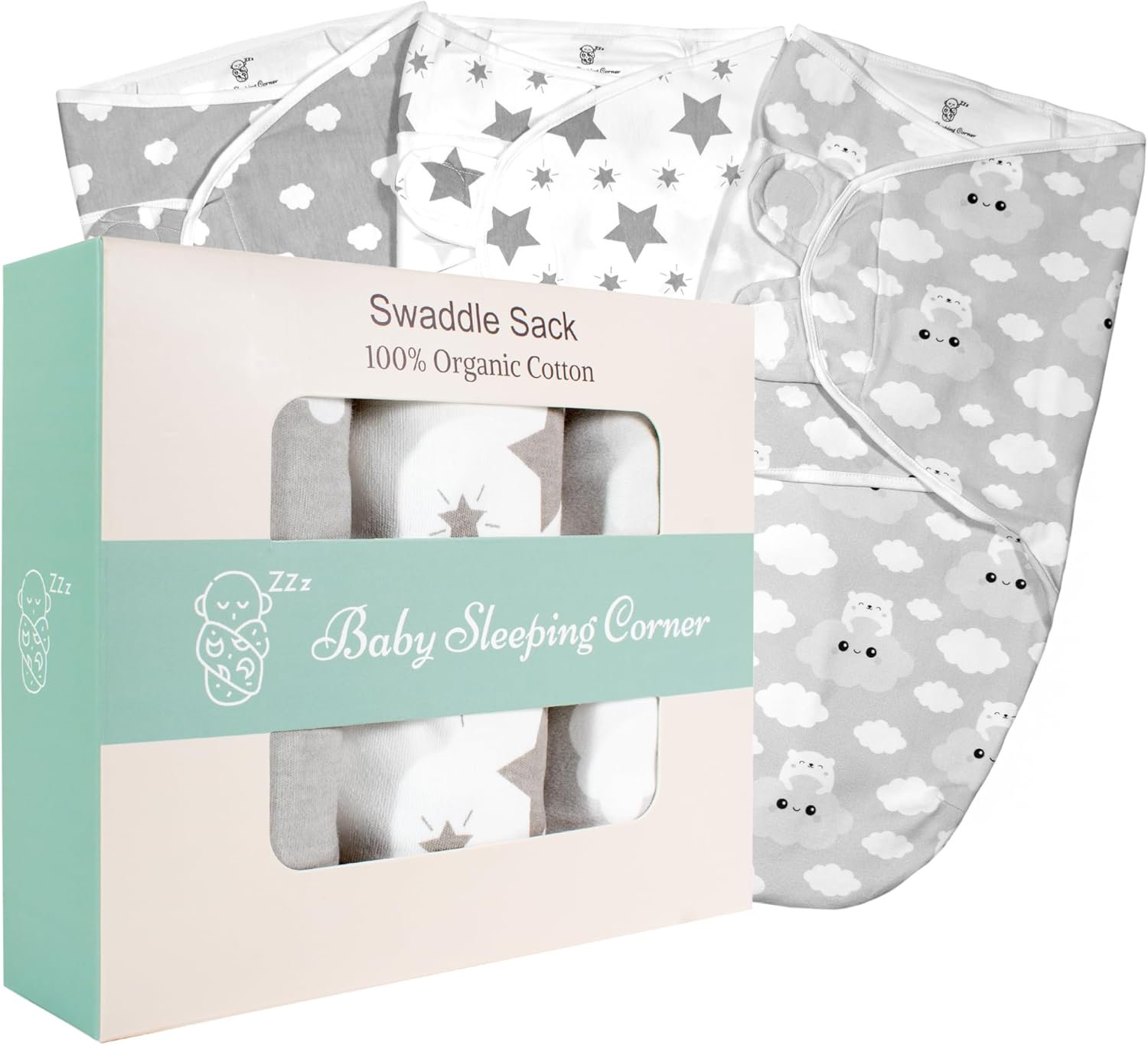 Baby Swaddle Blanket - Pack of 3-100% Organic Cotton Sleep Sack for Newborns - Soft and Breathable Blankets for Boys and Girls - Newborn Essentials Small Size (0-3 Months) - Grey