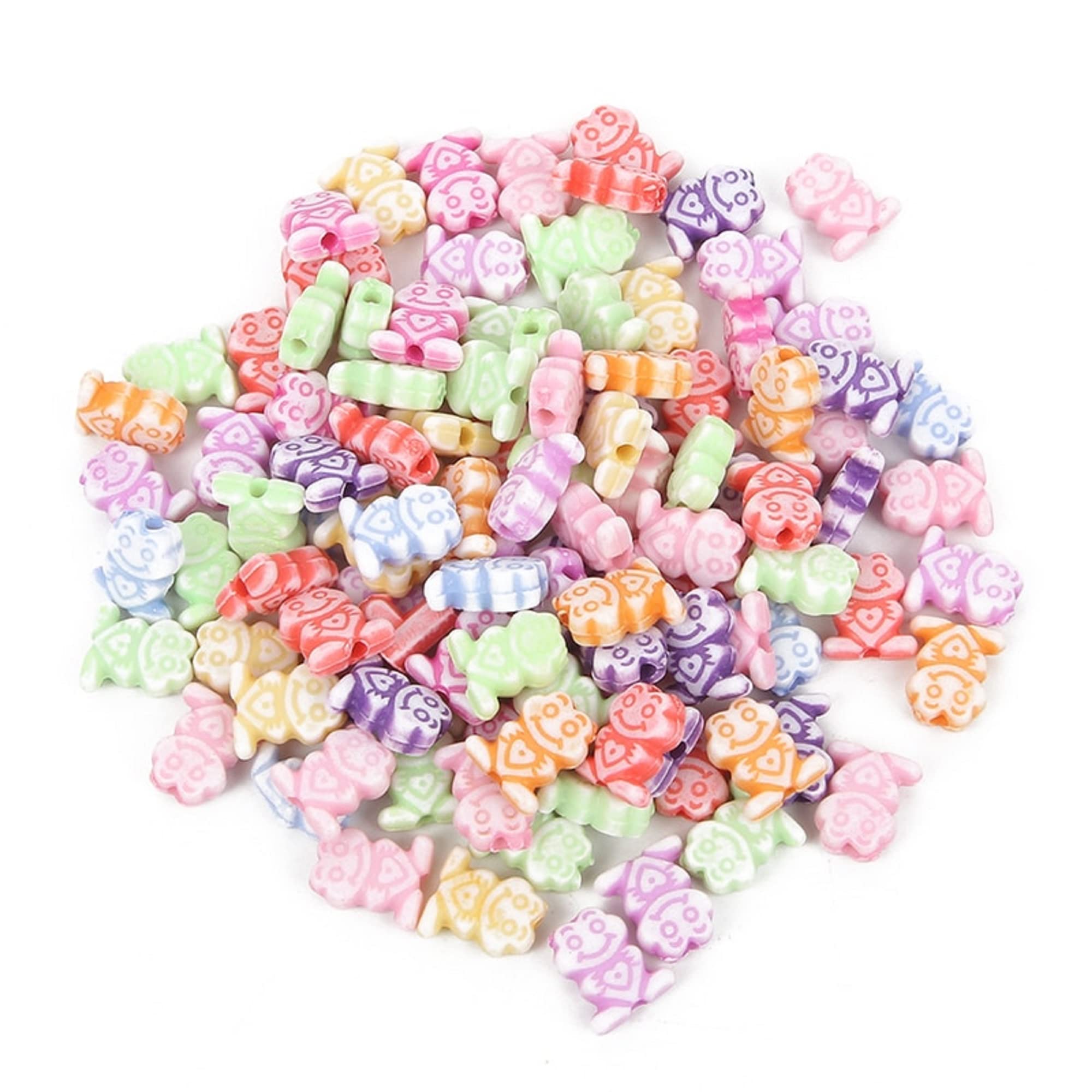 Pack of 100 acrylic beads: 10 mm multi-coloured frog