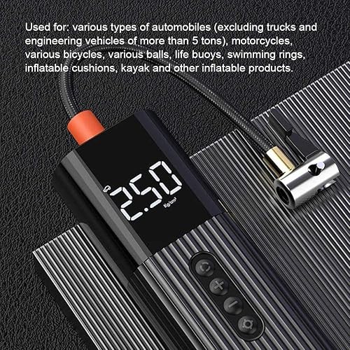 Miniatura 5 de KouRy Compresor de aire portátil, mini inflador de neumáticos, batería de litio de 3000 mAh con indicador digital, pantalla LCD, luz LED, bomba de