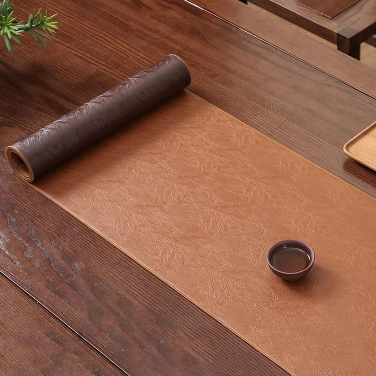 Chemin de table en cuir imperméable, antidérapant et résistant à la chaleur pour décoration de cuisine, salle à manger, design vintage pour Noël et Thanksgiving, 36 à 200 cm