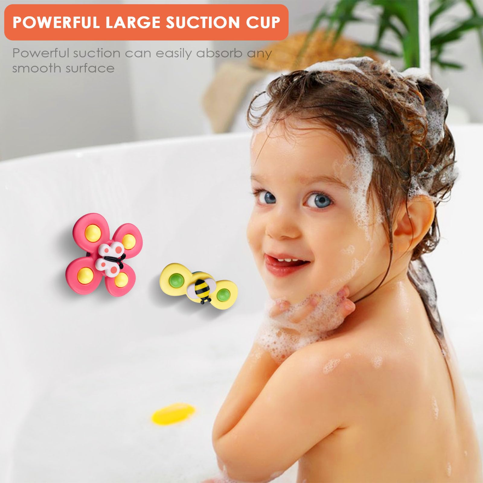 3PCS Jouet Bain Bébé, Spinner Bebe Ventouse, Coccinelle Abeille Papillon Animaux Mignons Jouets de Jeux Bain Bebe, Ventouses Rotatives Cadeau pour Tout-Petit, Enfants, Filles, Garçons