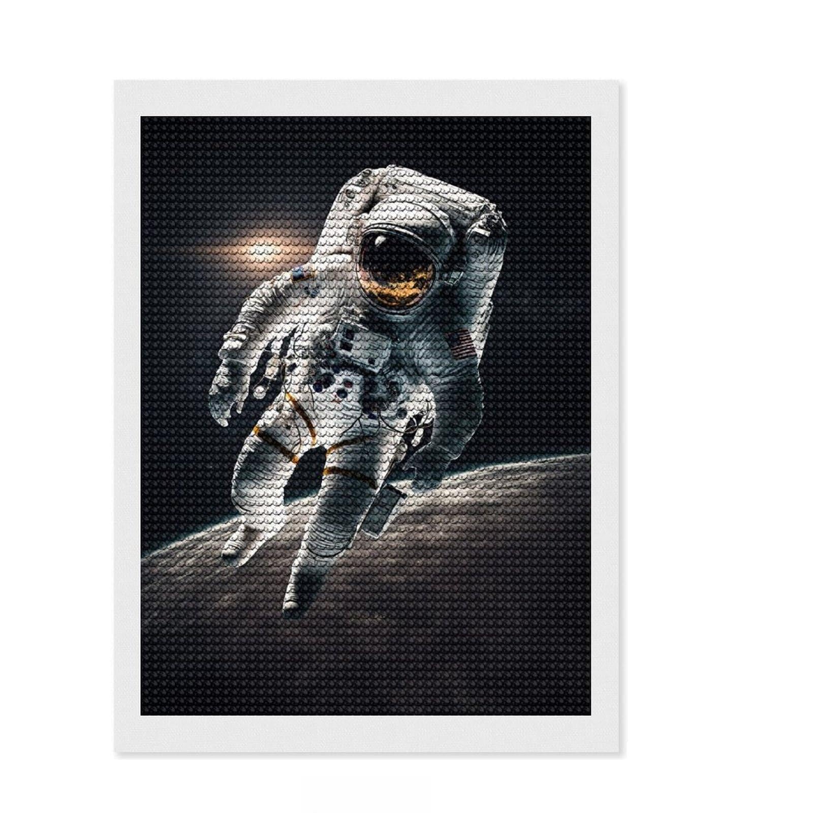 Junmoney Astronaut in Space Diamond Painting Kit 12"x16", Thoughtful Handmade Gift, for Creative Relaxation, Printed Canvas, Cosy Home Accent