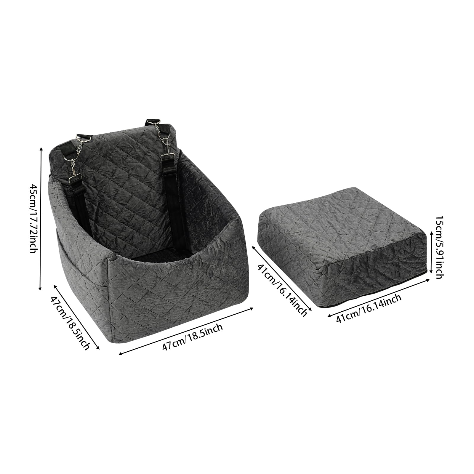 Asiento de coche para perros pequeños/medianos de menos de 15 kg, asiento de coche para mascotas desmontable y lavable, con 3 cinturones de seguridad y acolchado, cama para perro, color gris