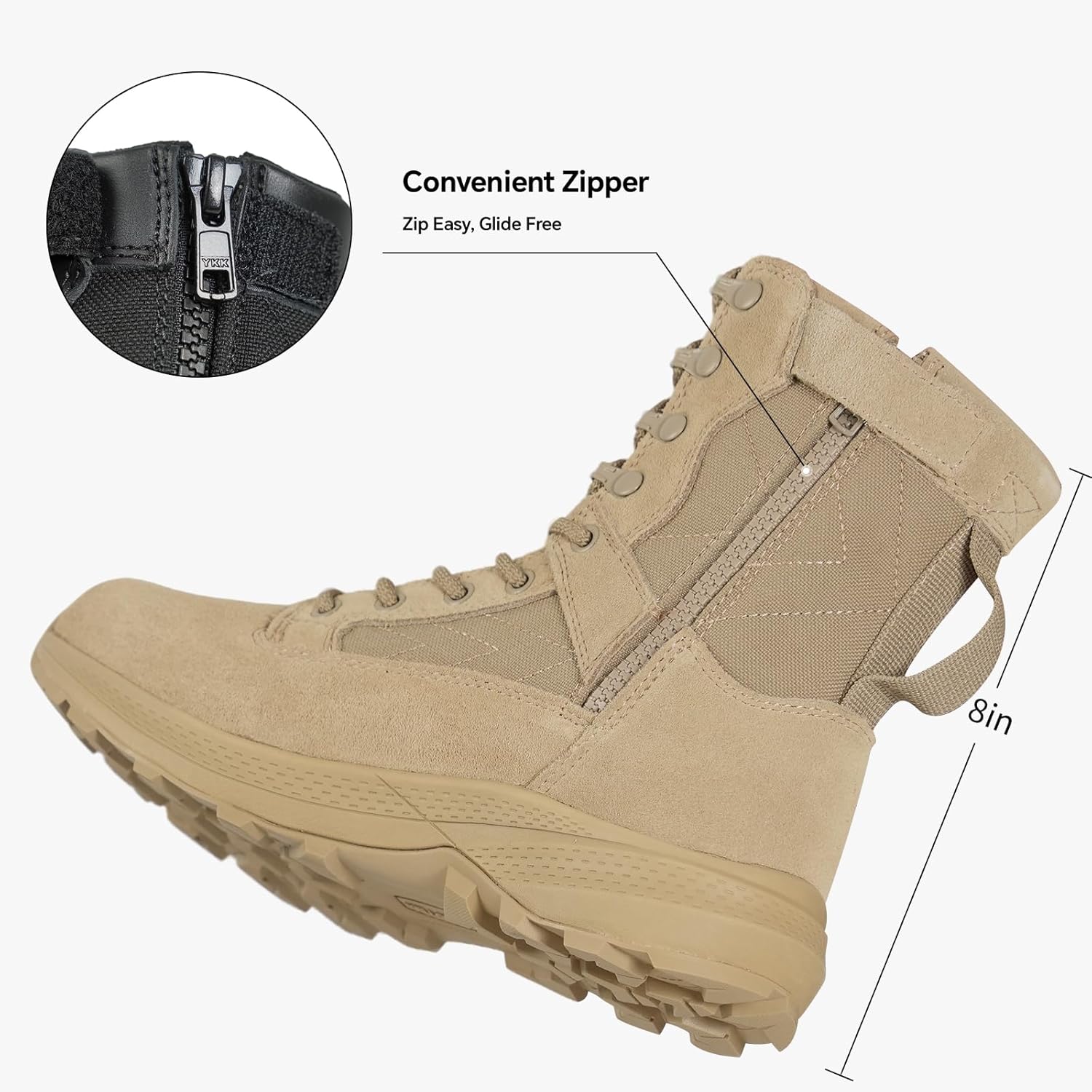 Tactical Boots For Women 8 inch Women's Lightweight Combat Motorcycle Boots Zipper Military Work Boots Desert Emt Boots - Image 2