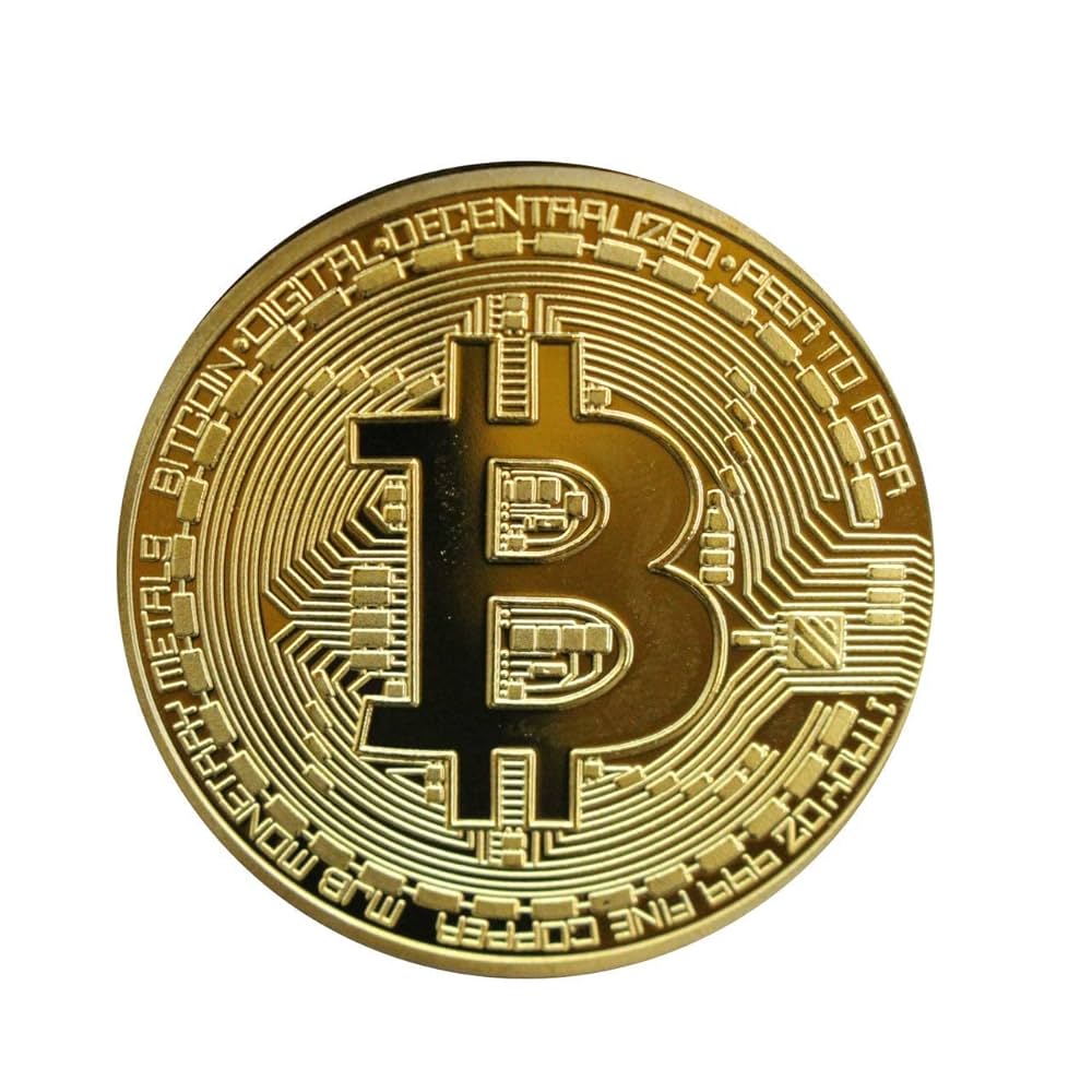 Mridshala Bitcoin with Plastic Stand and Cover, Crypto Currency Gold Colour Plated Real Metal 40MM Diameter : Amazon.in: Home & Kitchen