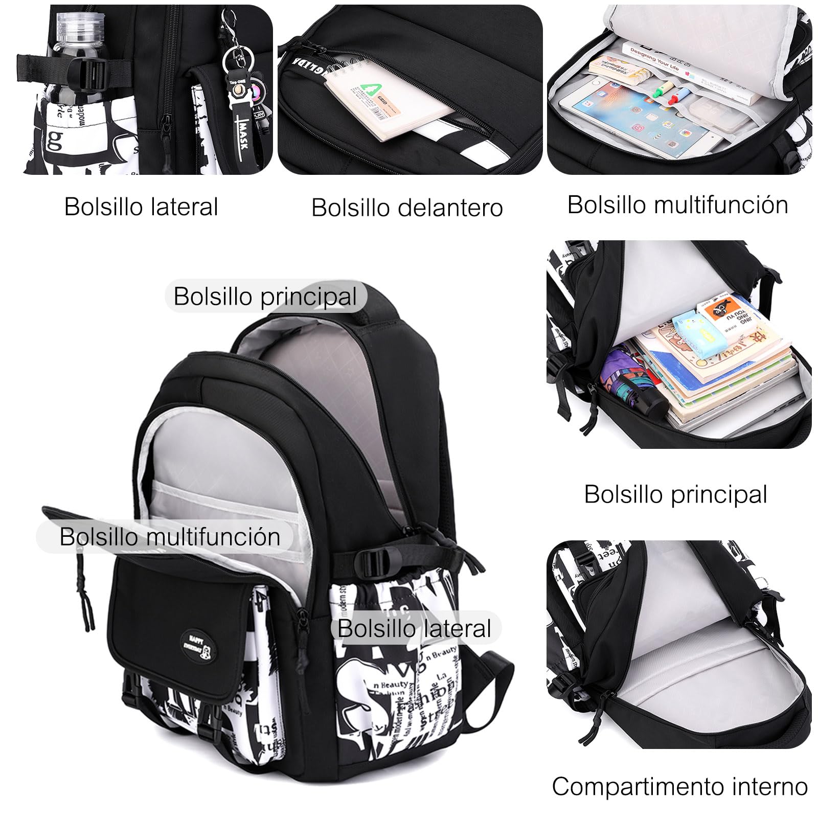 FANDARE Niño Mochilas infantiles con Colgante Mochila Escolar para Niños y Niñas Mochilas tipo casual Bolsas escolares Estudiante Universitario Adolescentes marcha Mujeres Hombre Bolsos mochila