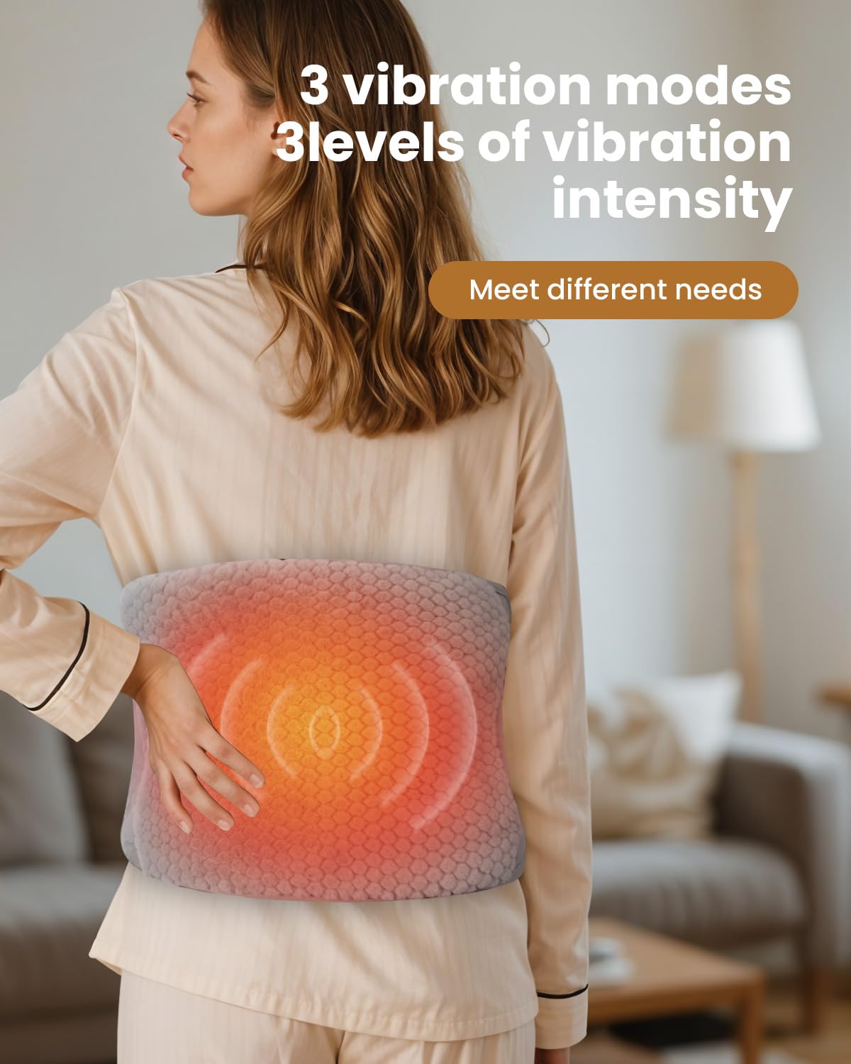 COMFIER Ceinture chauffante de Massage Contre Les maux de Dos, Sangles réglables de 87 à 146 cm, Ceinture chauffante avec 3 Modes, 3 intensités, avec minuterie